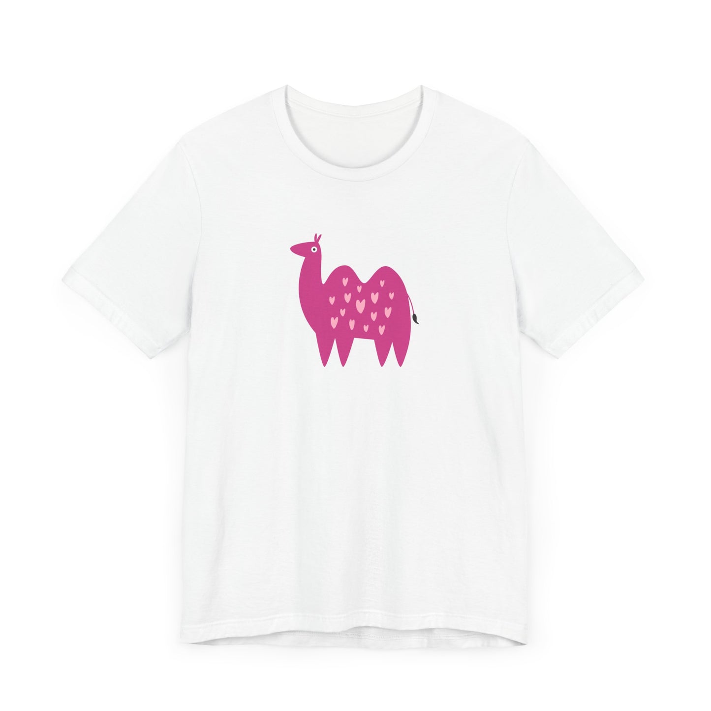 Unisex Jersey Short Sleeve Tee Adorably Quirky Pink Camel With Hearts