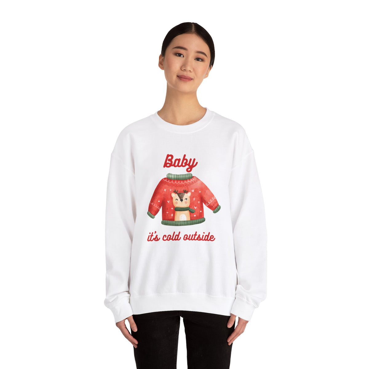 Unisex Heavy Blend Crewneck Sweatshirt Baby It's Cold Outside Reindeer 🎄❄️❤️