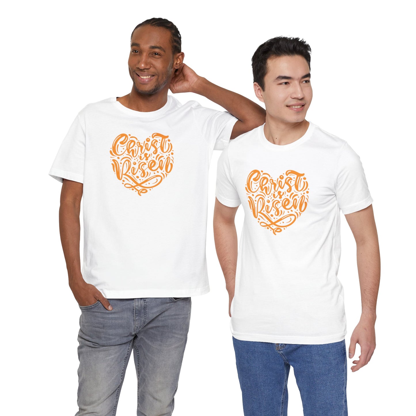 Christ is Risen Heart Shaped Orange Print Unisex Jersey Short Sleeve Tee