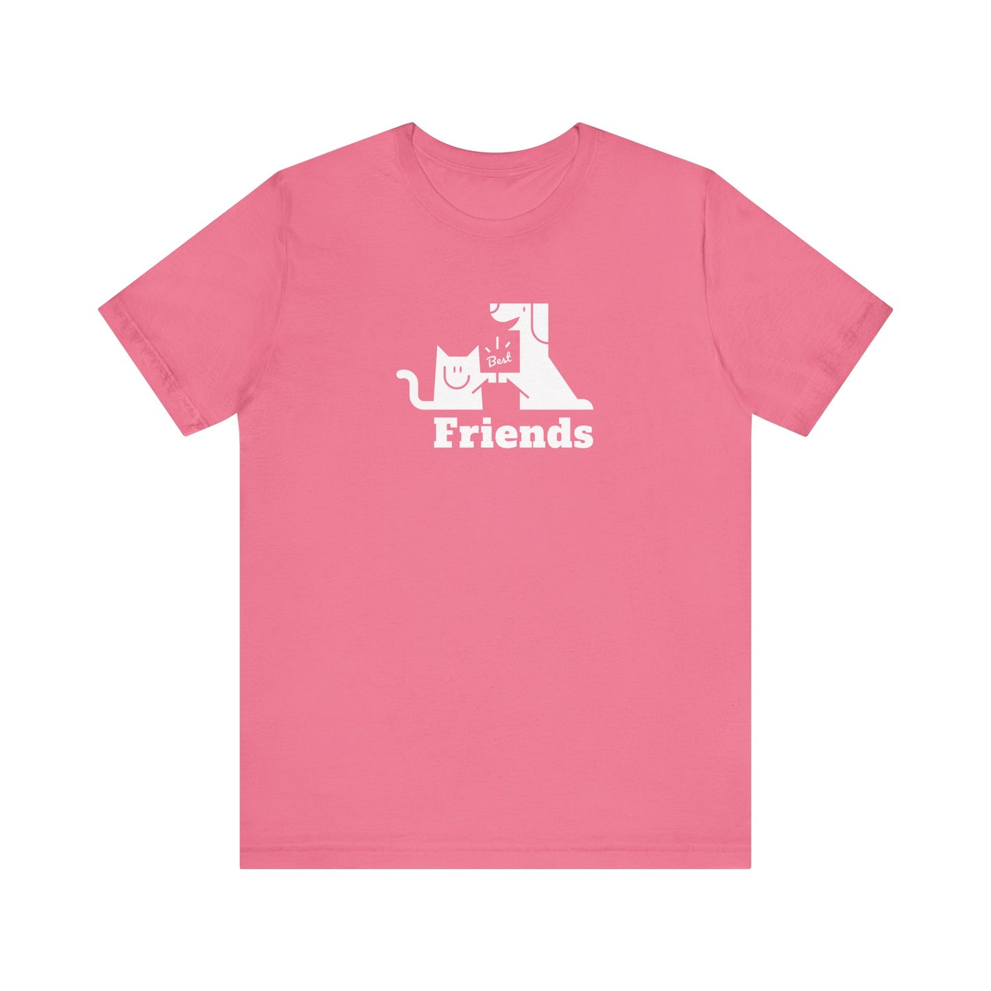 Cat & Dog Hi-5 Each Other Best Friends White Print Unisex Jersey Short Sleeve Tee