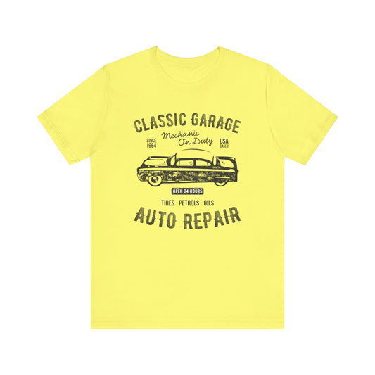 Unisex Jersey Short Sleeve Tee Classic Garage Auto Repair Black Print