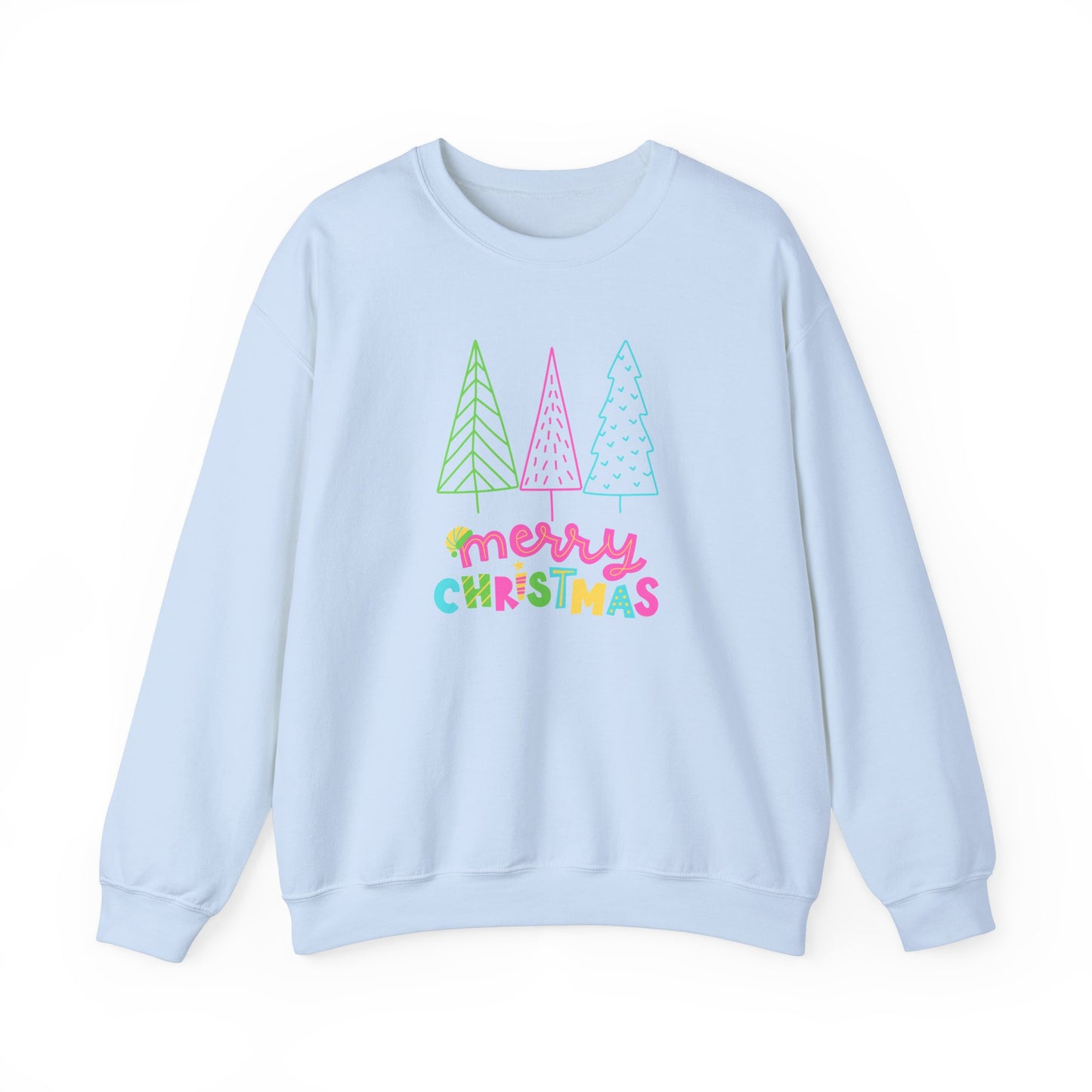 Unisex Heavy Blend Crewneck Sweatshirt Neon Christmas Trees 🎄✨🌈