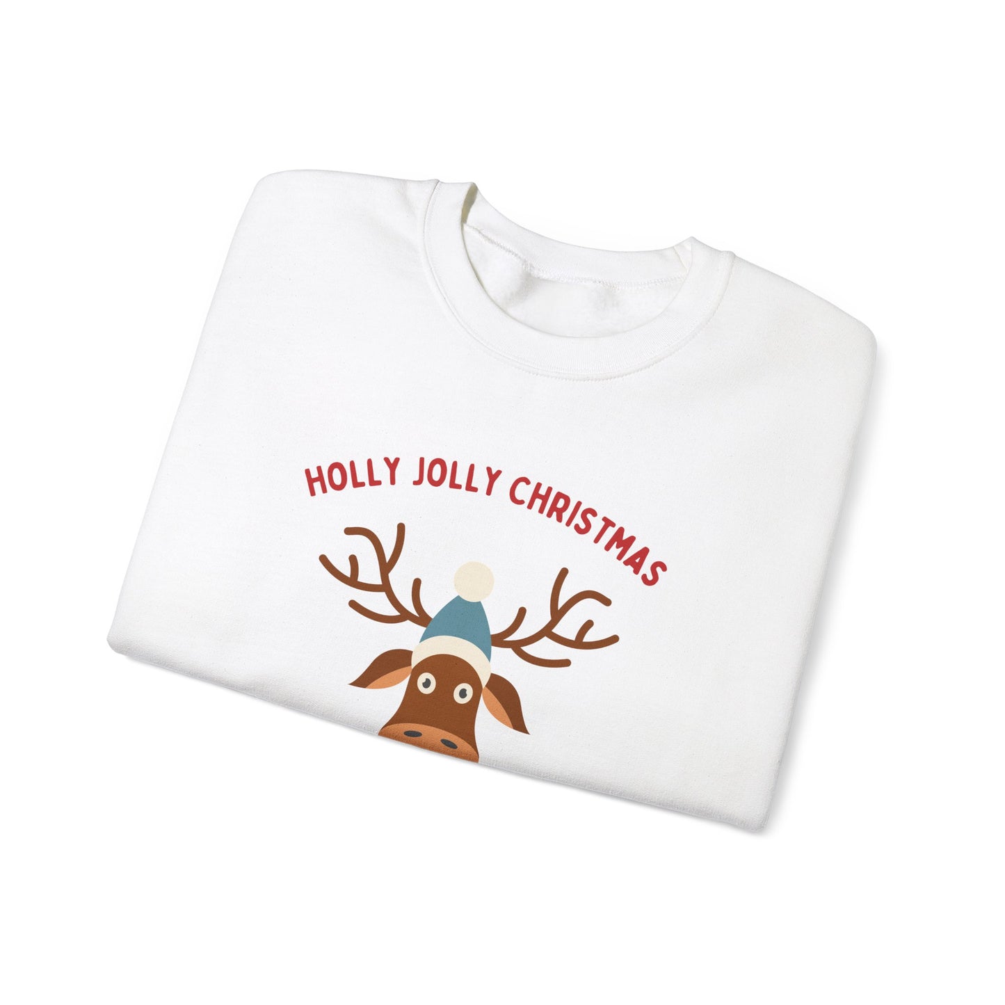 Unisex Heavy Blend Crewneck Sweatshirt Holly Jolly Christmas Reindeer 🎄🦌🎁