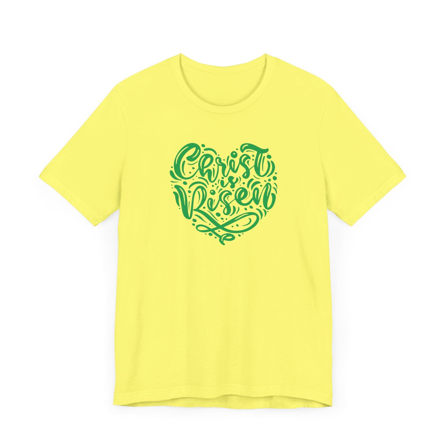 Unisex Jersey Short Sleeve Tee Easter 'Christ is Risen' Heart Shaped Green Print