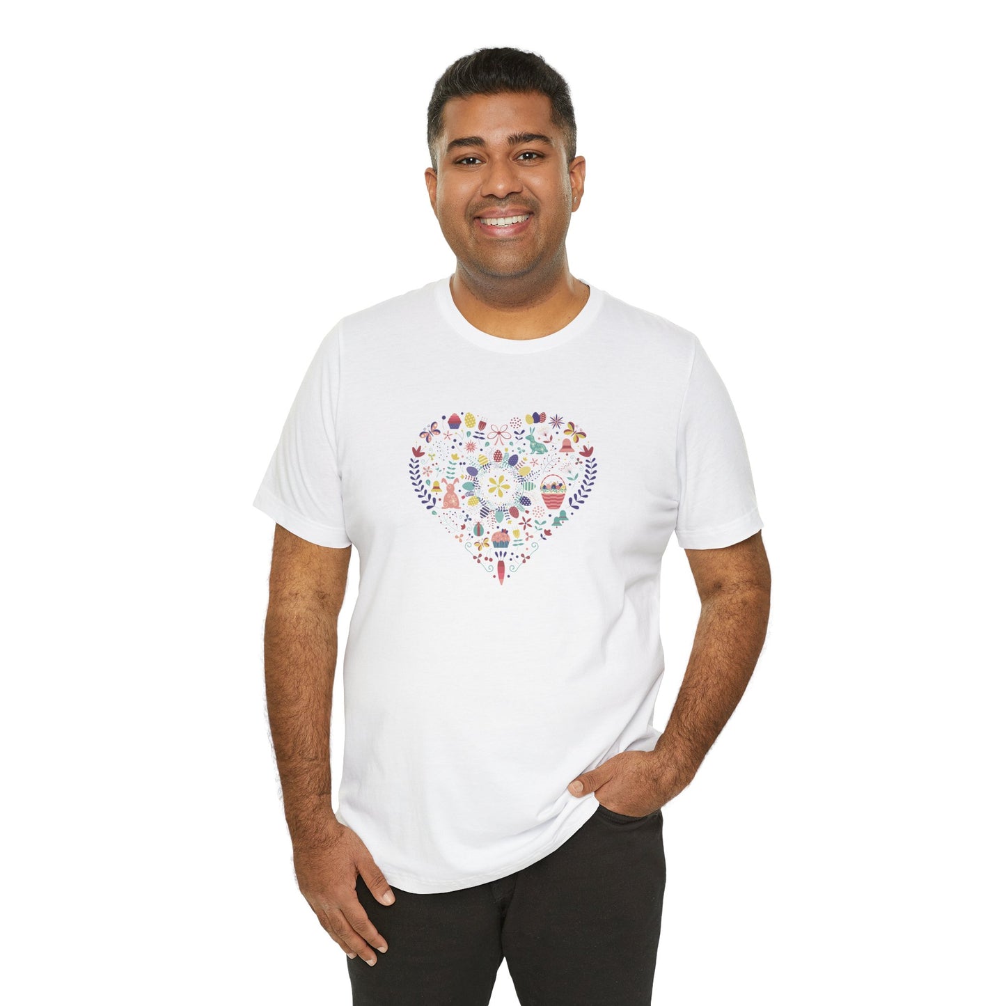 Hoppy Heart Colorful Easter Rabbit & Egg Collage Unisex Jersey Short Sleeve Tee