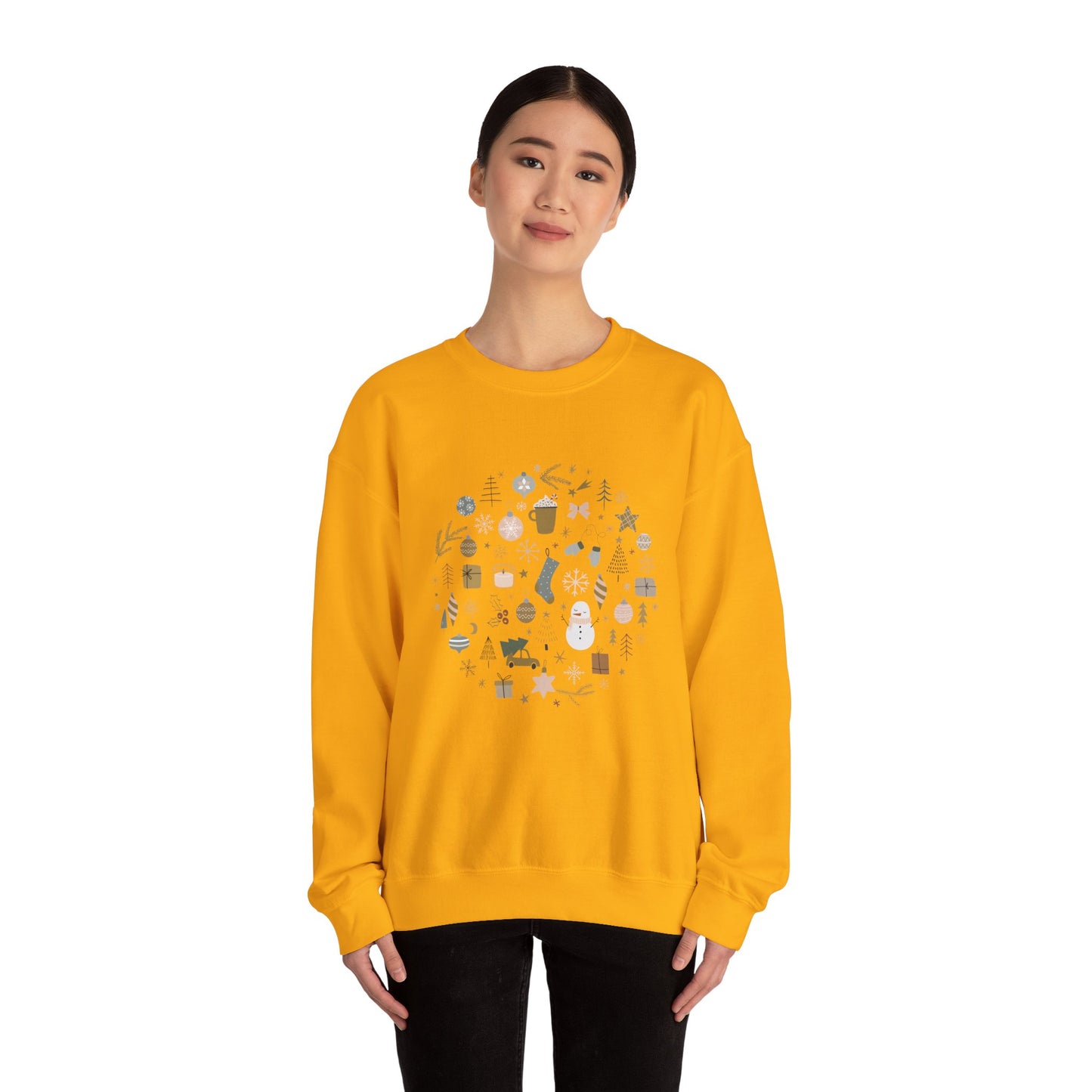 Unisex Heavy Blend Crewneck Sweatshirt Festive Holiday Round Collage 🎄☃️❄️