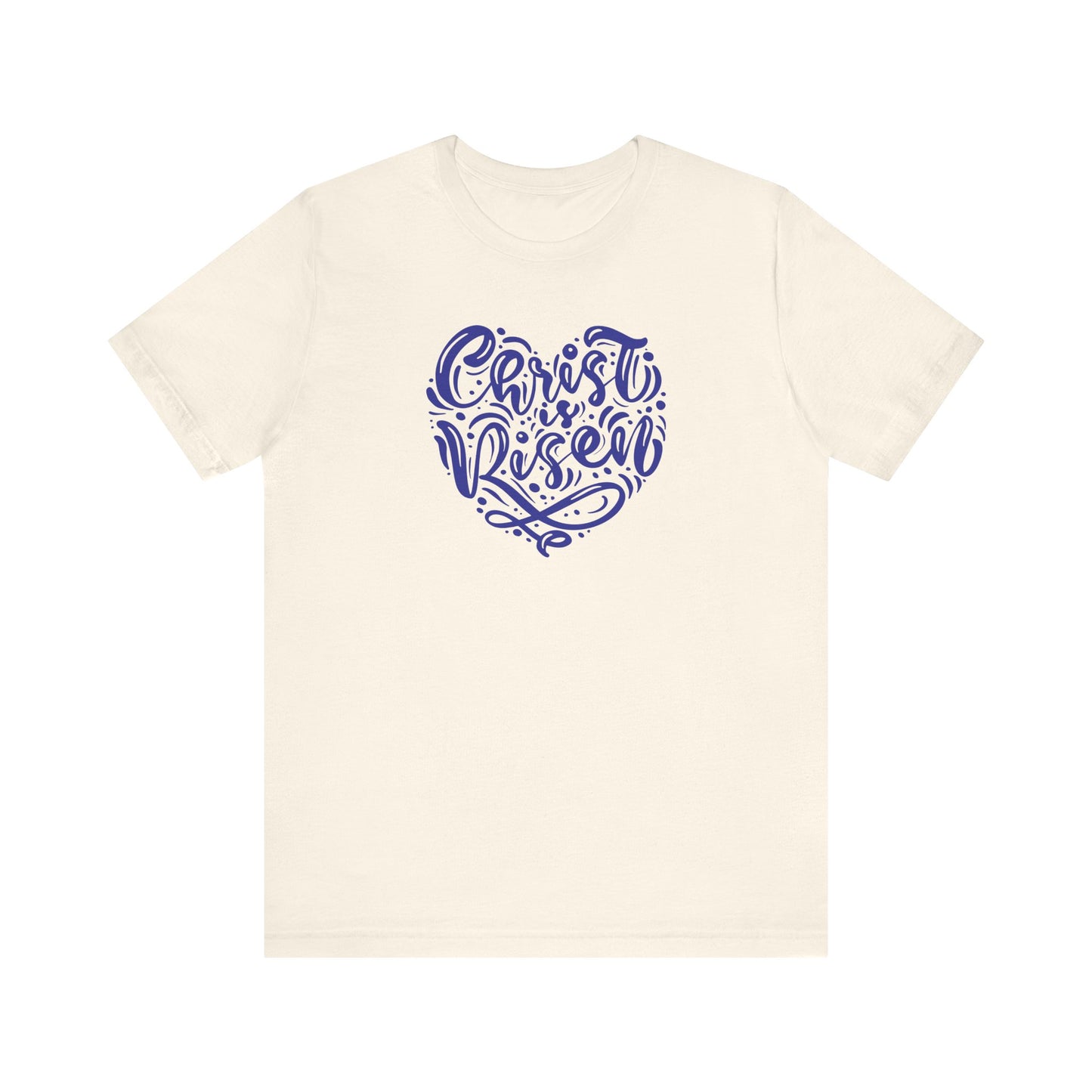 Unisex Jersey Short Sleeve Tee Easter 'Christ is Risen' Heart Shaped Navy Print