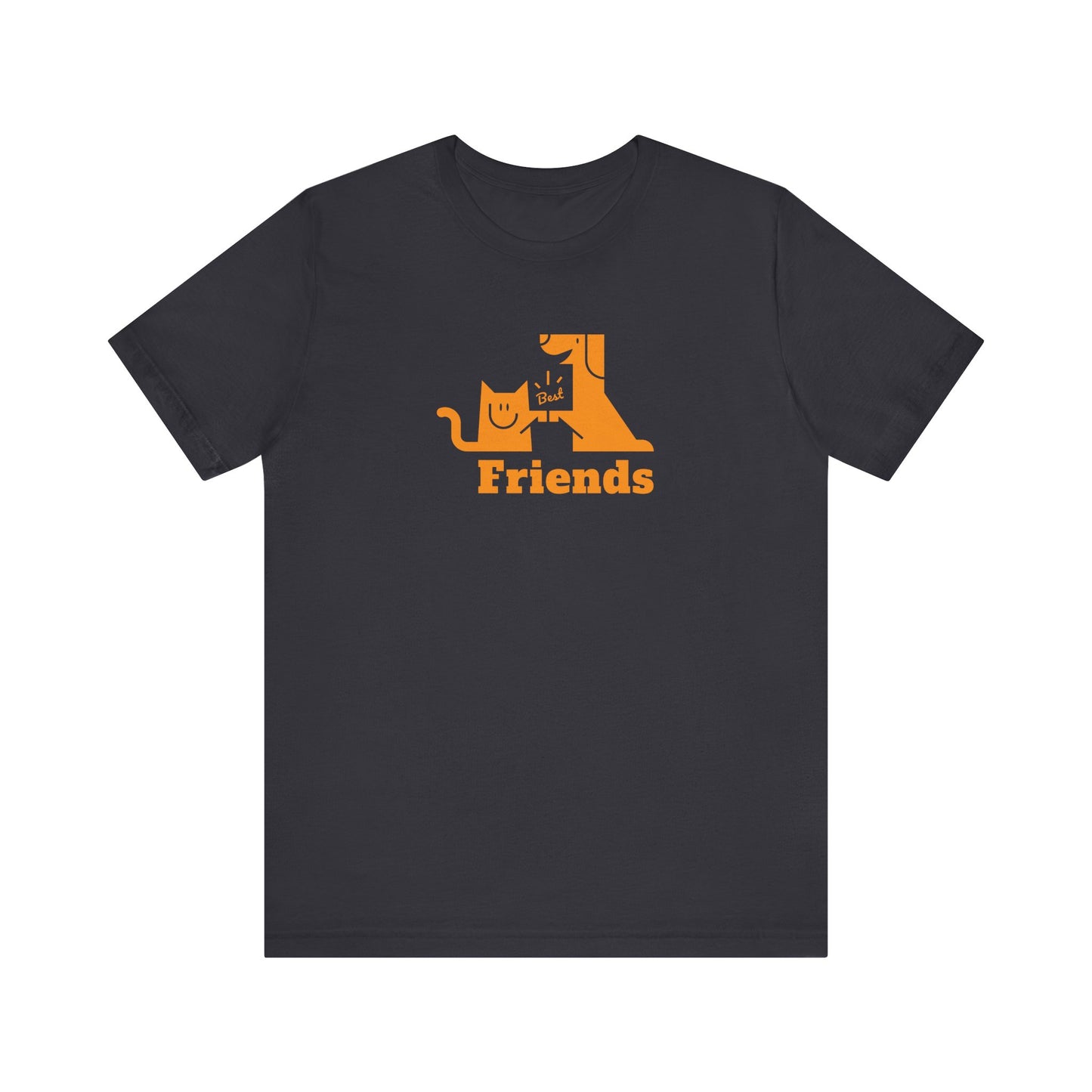 Unisex Jersey Short Sleeve Tee Cat & Dog Hi-5 Each Other Best Friends Orange Print