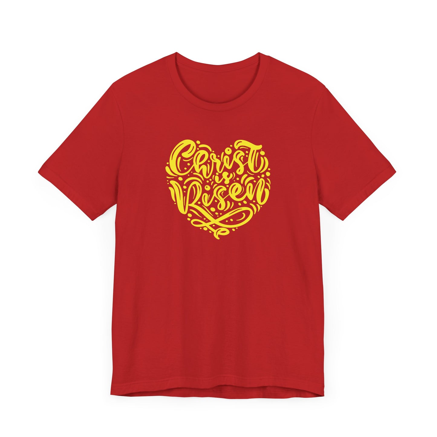 Unisex Jersey Short Sleeve Tee Easter 'Christ is Risen' Heart Shaped Yellow Print