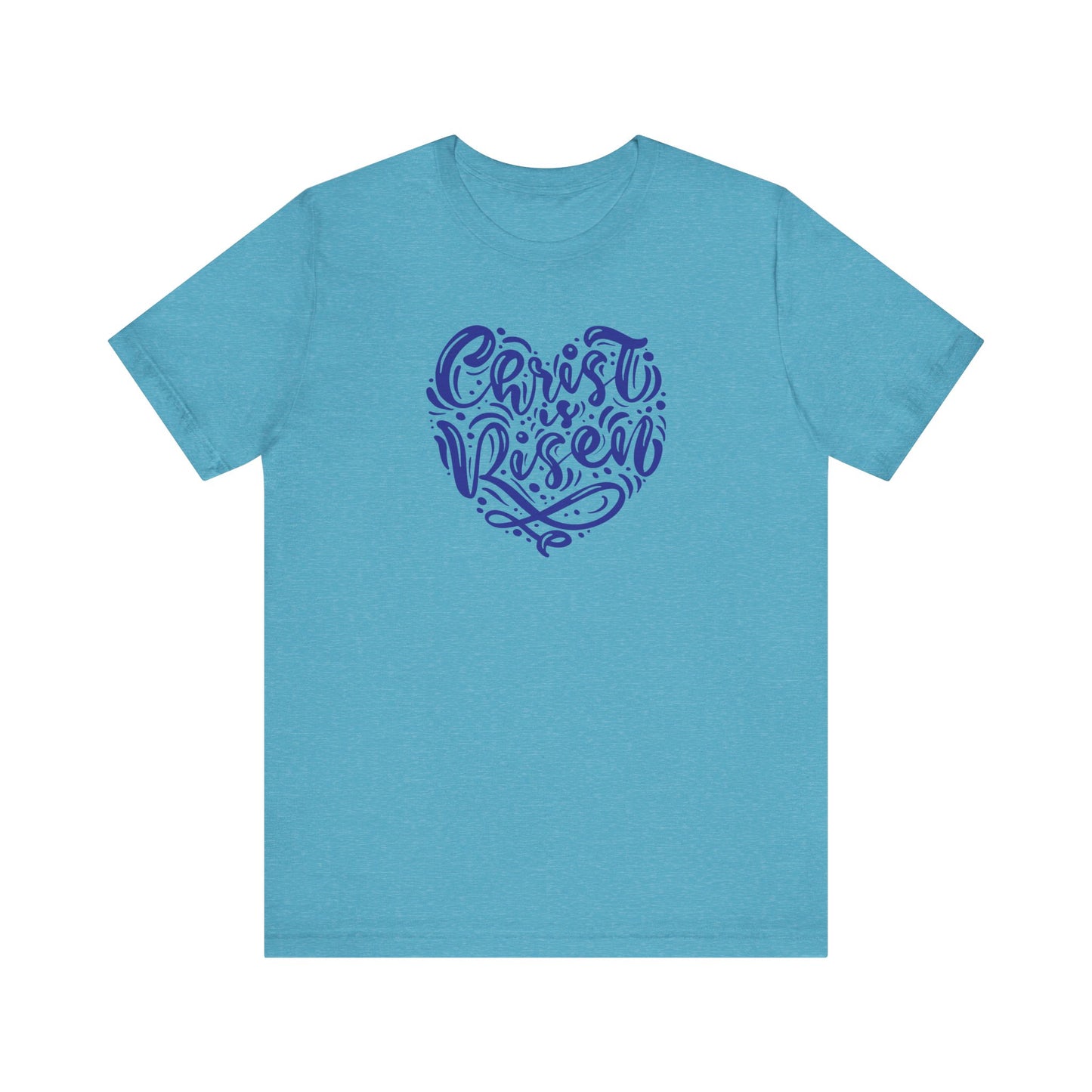 Unisex Jersey Short Sleeve Tee Easter 'Christ is Risen' Heart Shaped Navy Print