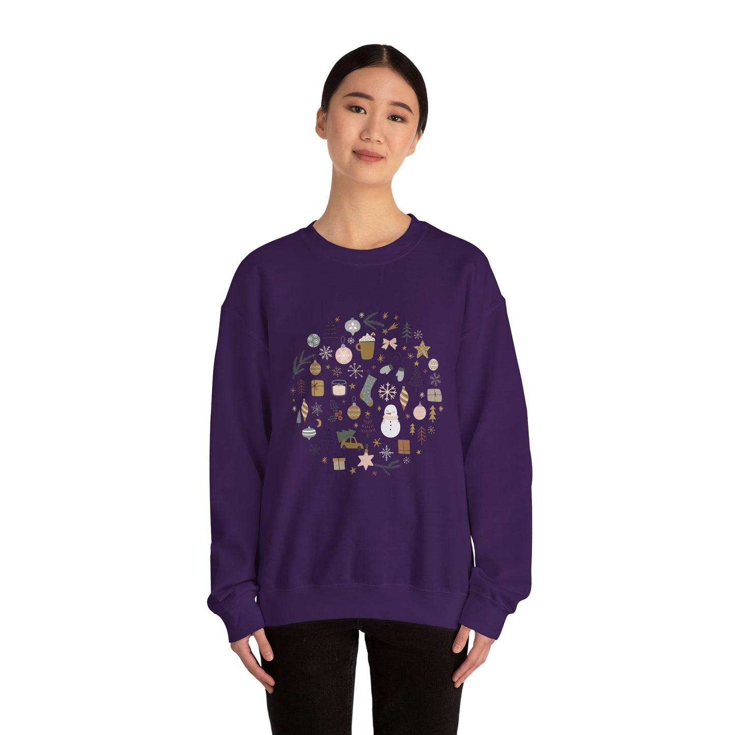 Unisex Heavy Blend Crewneck Sweatshirt Festive Holiday Round Collage 🎄☃️❄️