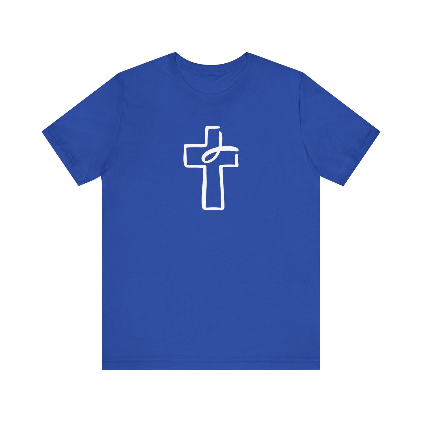 Crucifix Ichthys "Jesus Fish" White Print Unisex Jersey Short Sleeve Tee