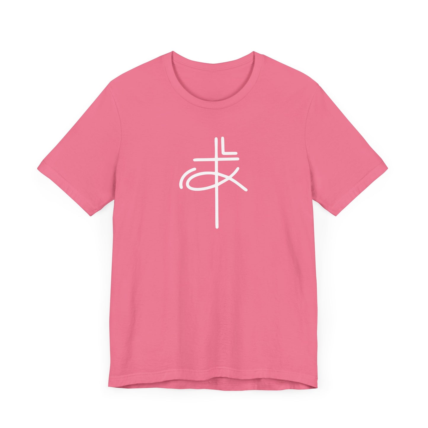 Crucifix Ichthys Jesus Fish White Print Unisex Jersey Short Sleeve Tee