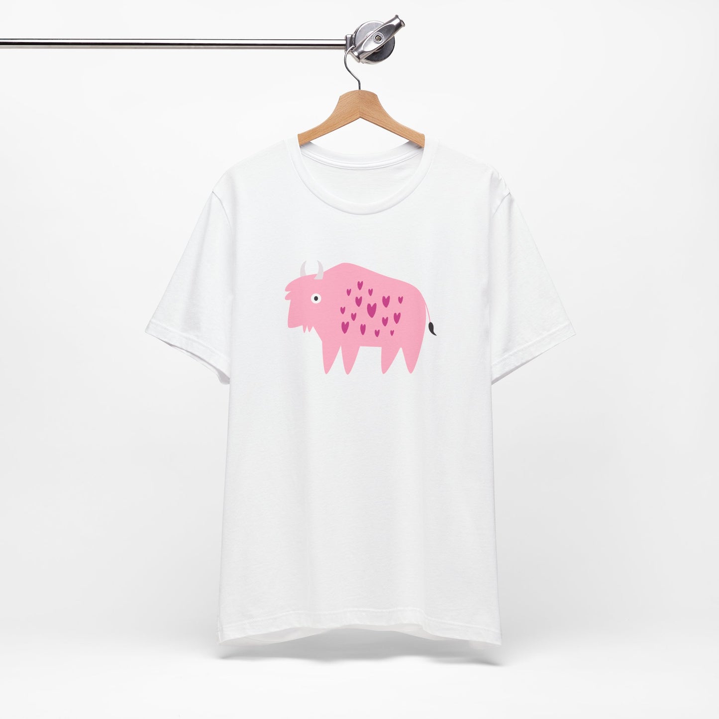 Adorably Quirky Pink Bison With Hearts Unisex Jersey Short Sleeve Tee