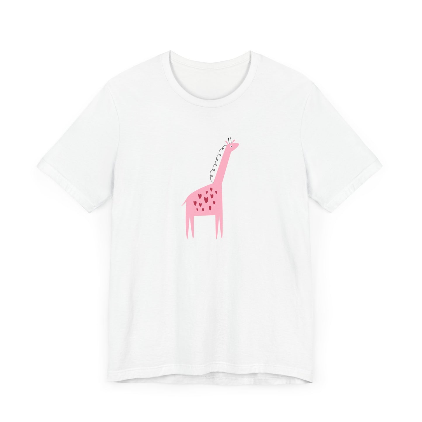 Unisex Jersey Short Sleeve Tee "Heartfelt Giraffe Charm" Adorable Pink Giraffe with Hearts