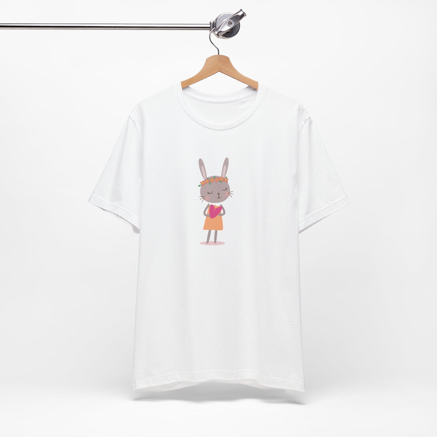 Bunny Love Whimsical Girl Rabbit with Spring Flowers Unisex Jersey Short Sleeve Tee