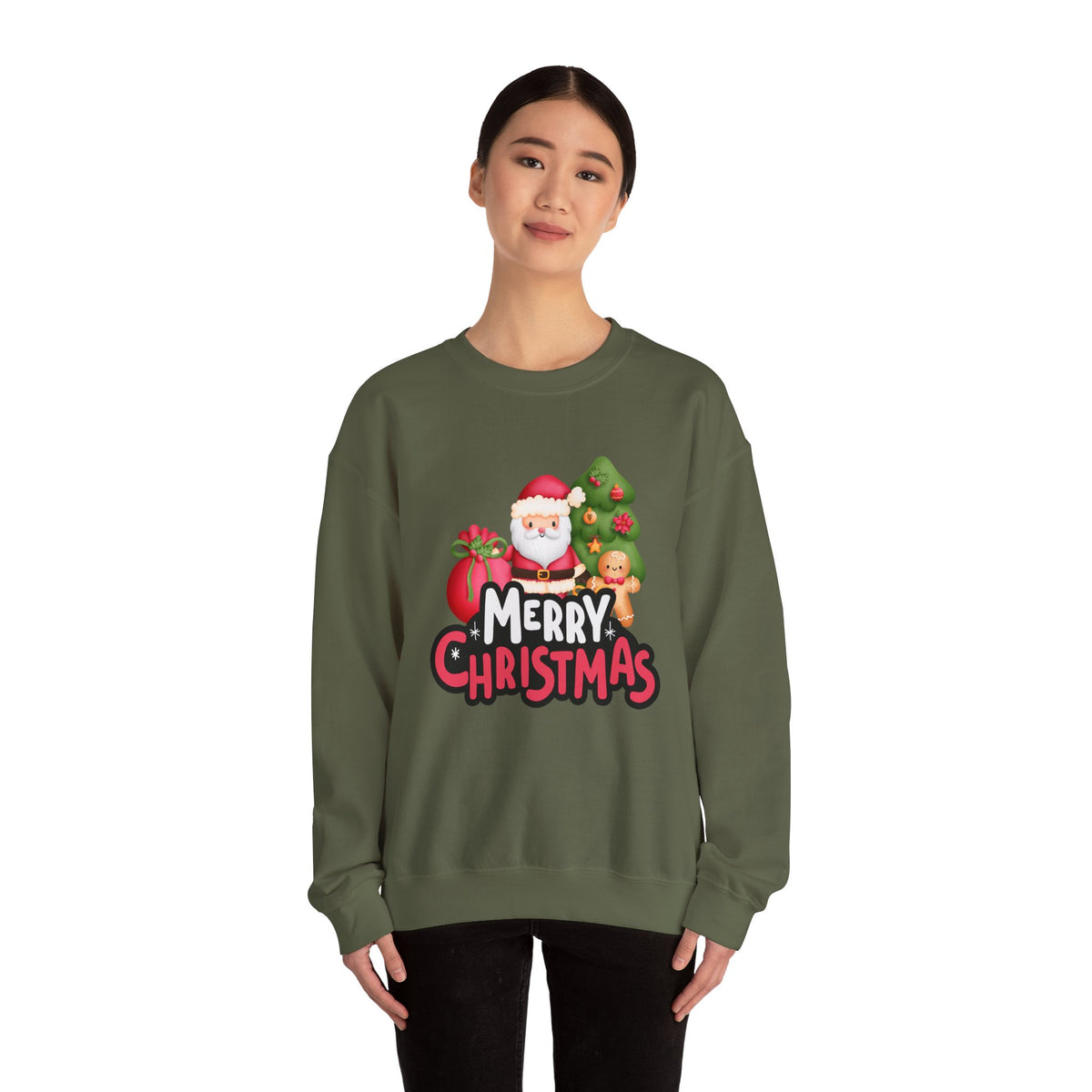 Unisex Heavy Blend Crewneck Sweatshirt  Merry Christmas with Santa & Gingerbread Man 🎅🍪✨