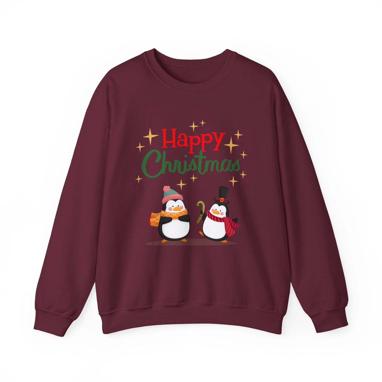 Unisex Heavy Blend Crewneck Sweatshirt Happy Christmas with Penguins 🎄🐧✨