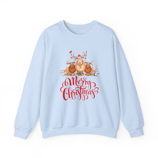 Unisex Heavy Blend Crewneck Sweatshirt Merry Christmas with Reindeer 🎄🦌✨