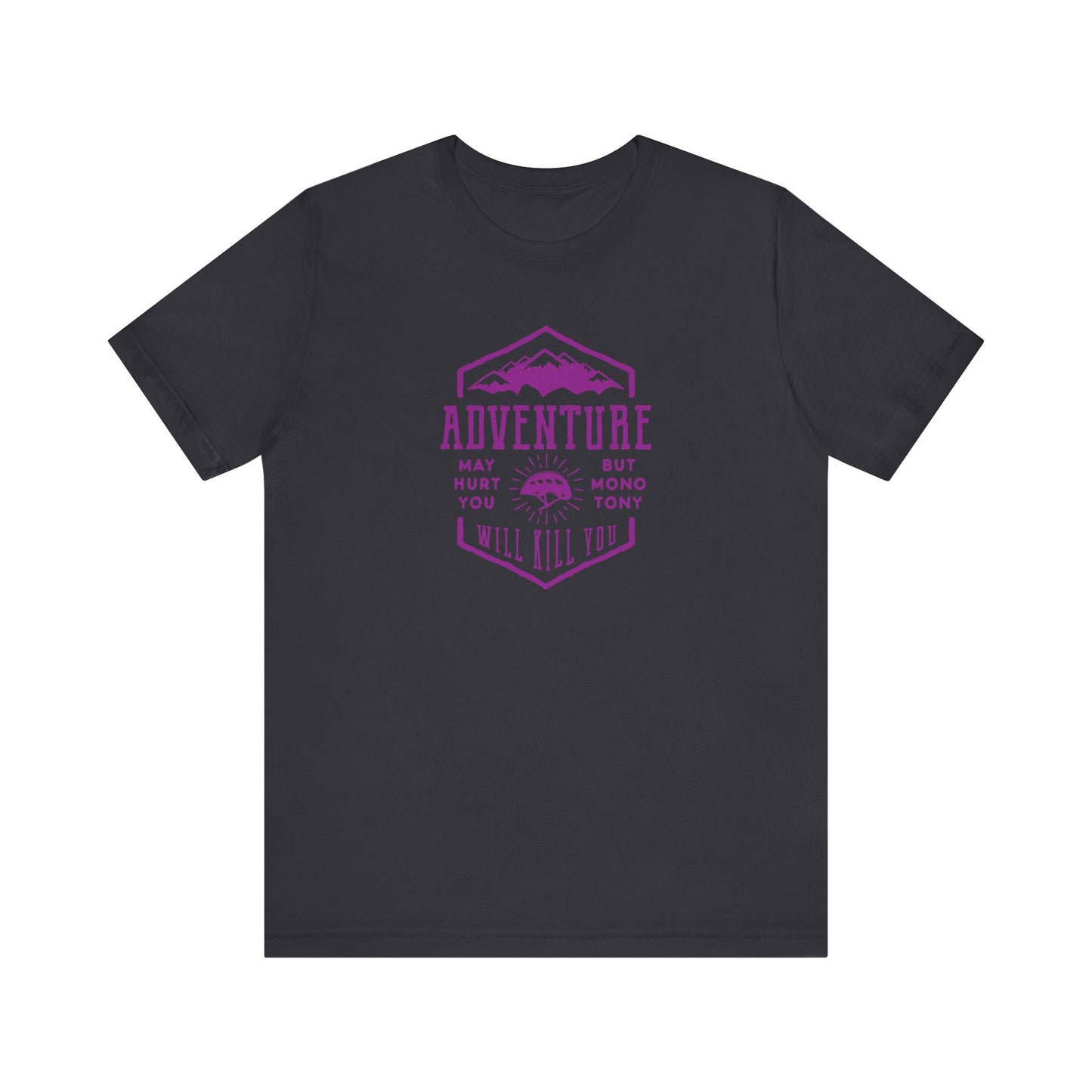 Unisex Jersey Short Sleeve Tee "Adventure" Purple Print