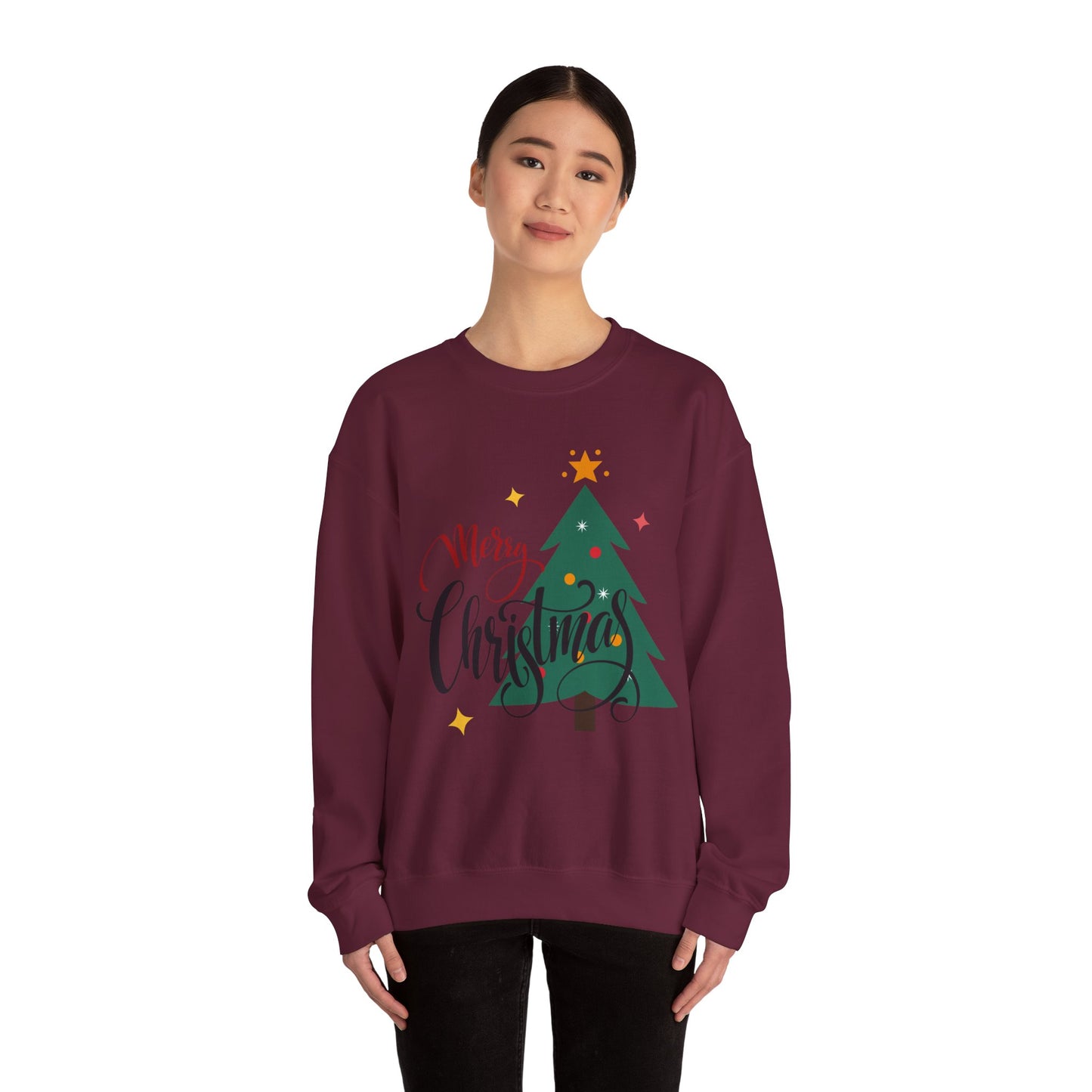 Unisex Heavy Blend Crewneck Sweatshirt Merry Christmas Tree Design 🎄✨