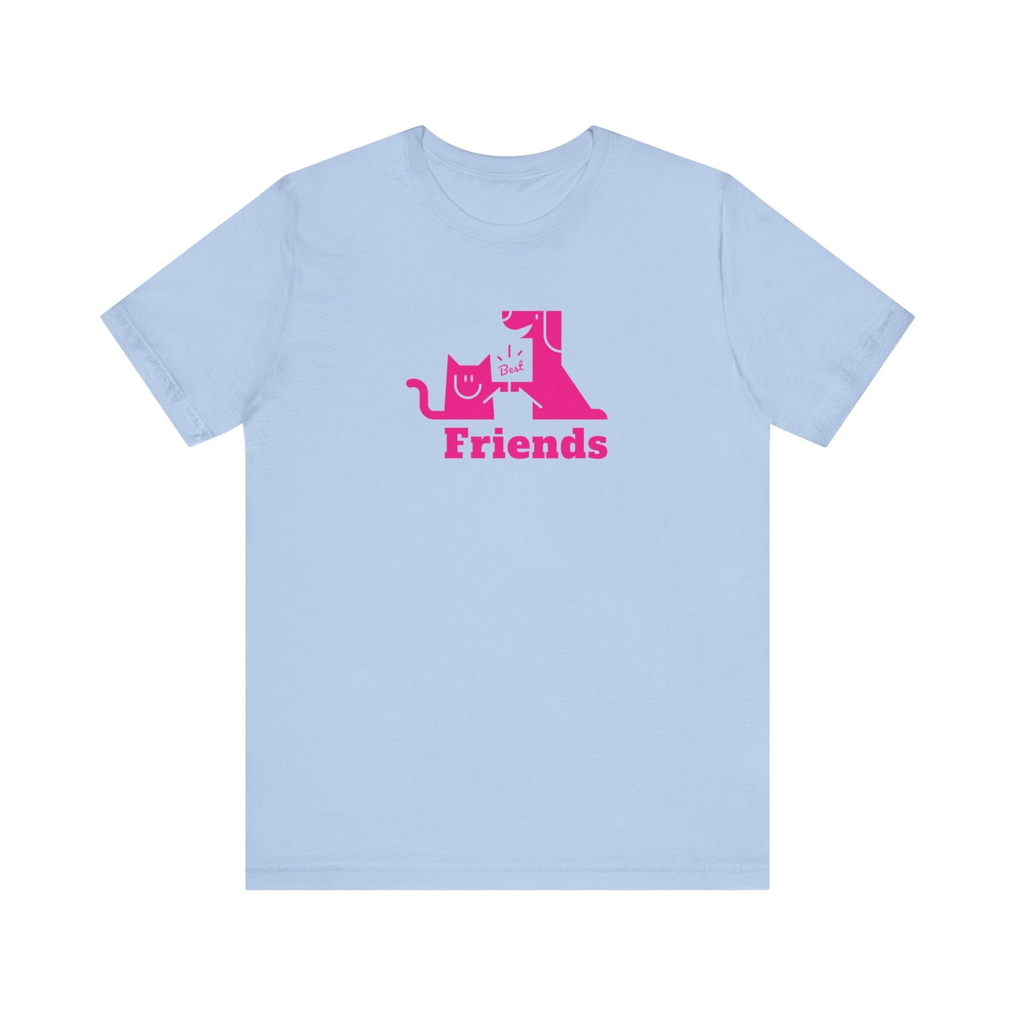 Unisex Jersey Short Sleeve Tee Cat & Dog Hi-5 Each Other Best Friends Pink Print