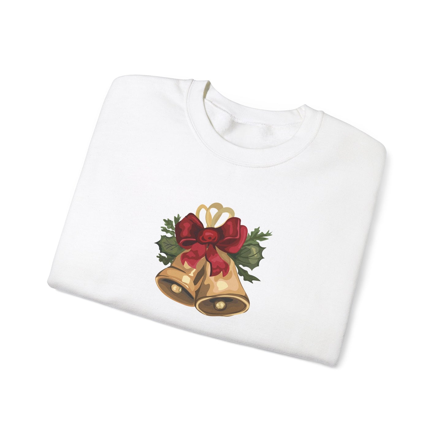 Unisex Heavy Blend Crewneck Sweatshirt Golden Christmas Bells & Holly 🎶🎀✨