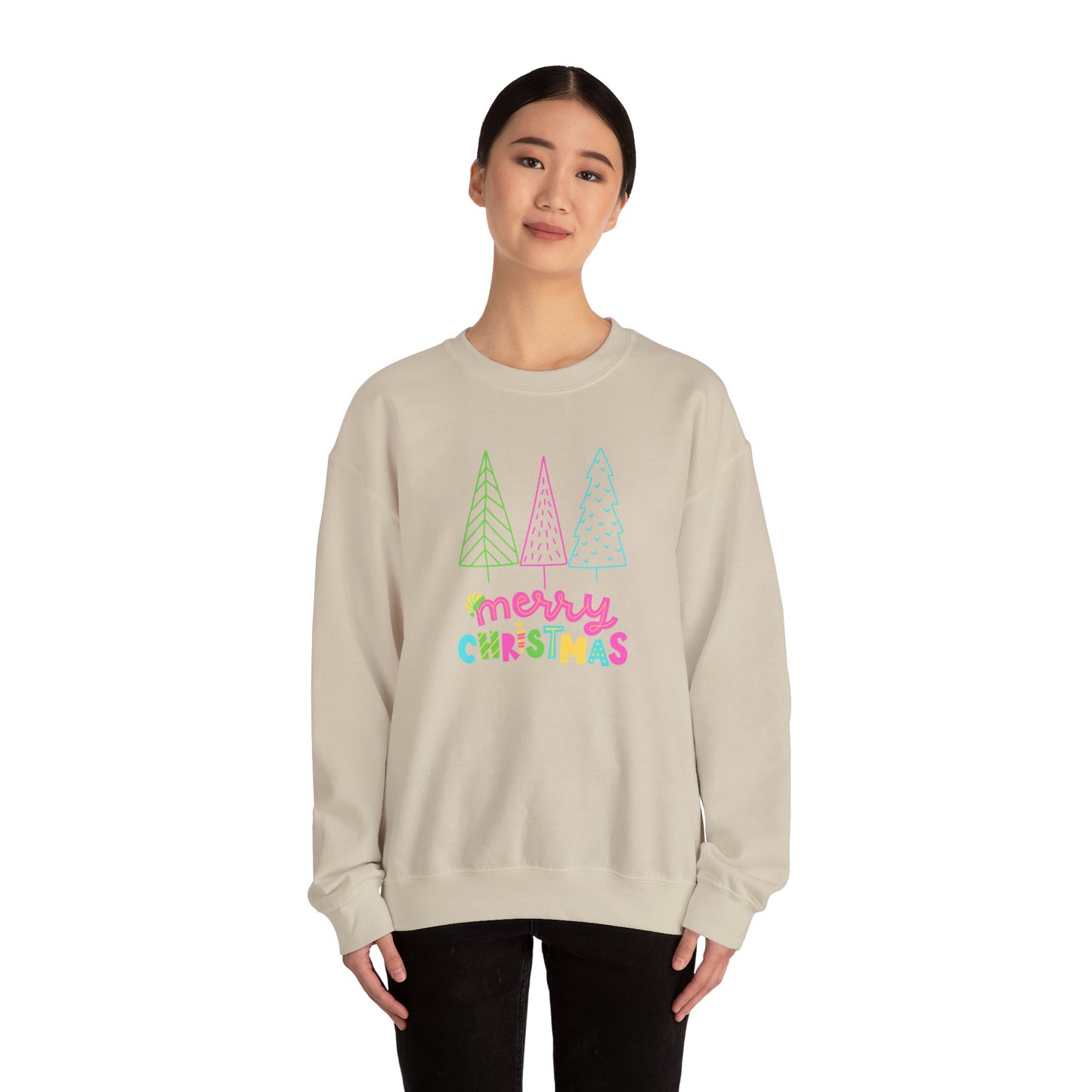 Unisex Heavy Blend Crewneck Sweatshirt Neon Christmas Trees 🎄✨🌈