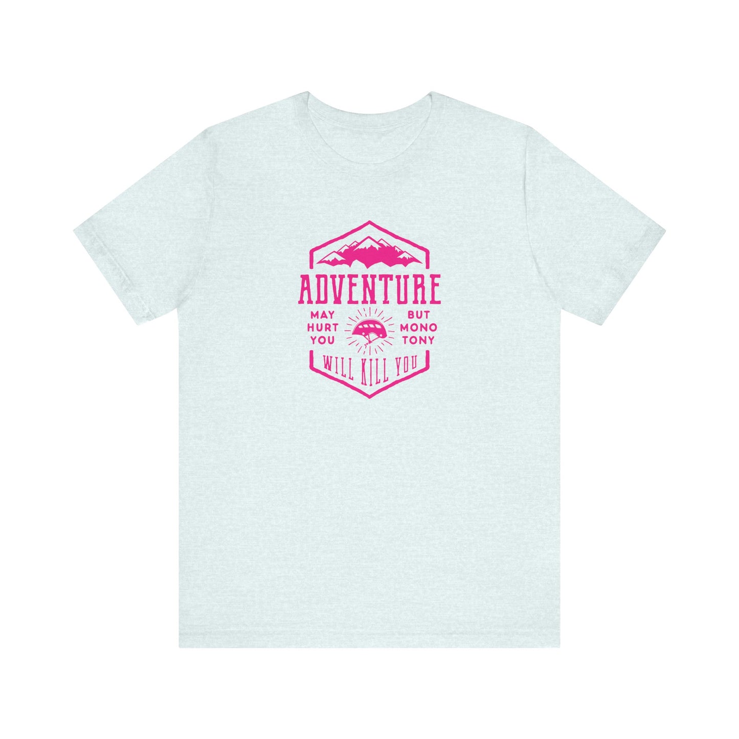 Unisex Jersey Short Sleeve Tee "Adventure" Pink Print