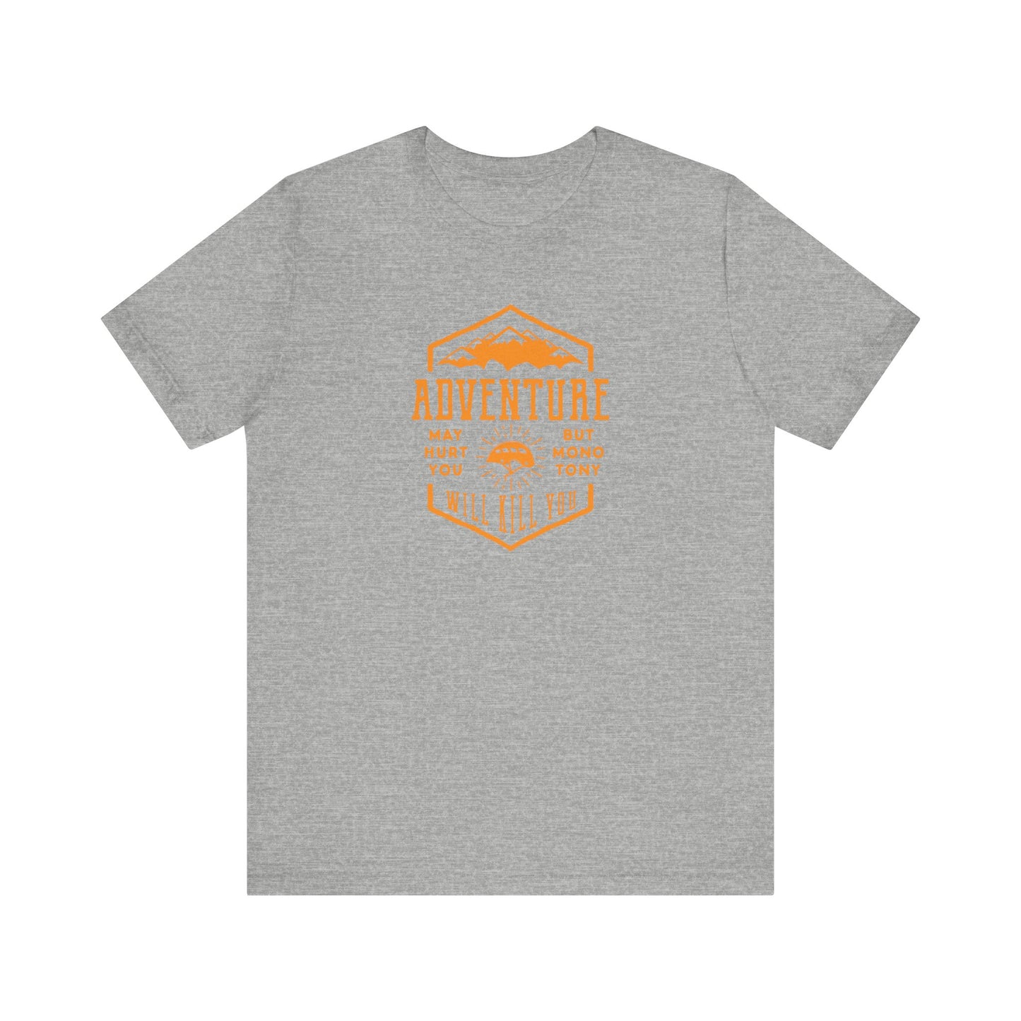 Unisex Jersey Short Sleeve Tee "Adventure" Orange Print