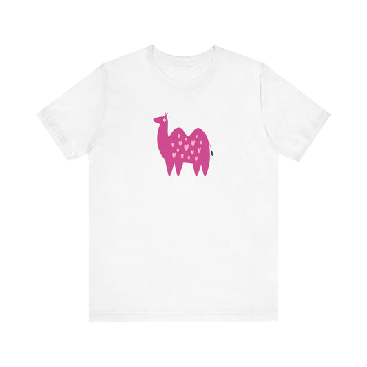 Unisex Jersey Short Sleeve Tee Adorably Quirky Pink Camel With Hearts