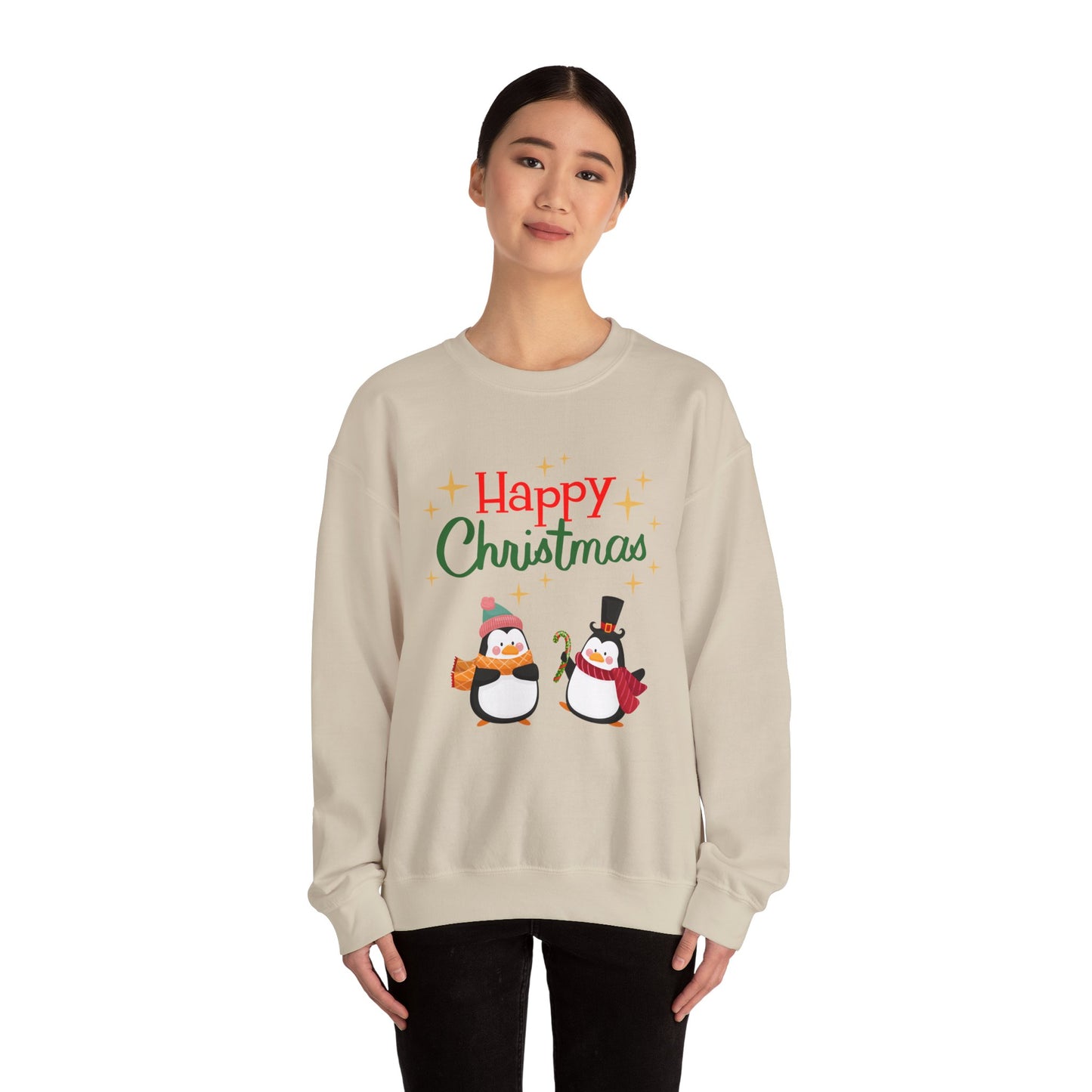 Unisex Heavy Blend Crewneck Sweatshirt Happy Christmas with Penguins 🎄🐧✨