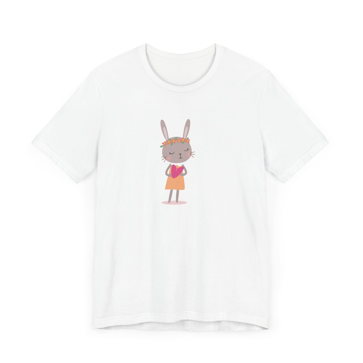 Unisex Jersey Short Sleeve Tee "Bunny Love" Whimsical Girl Rabbit with Spring Flowers