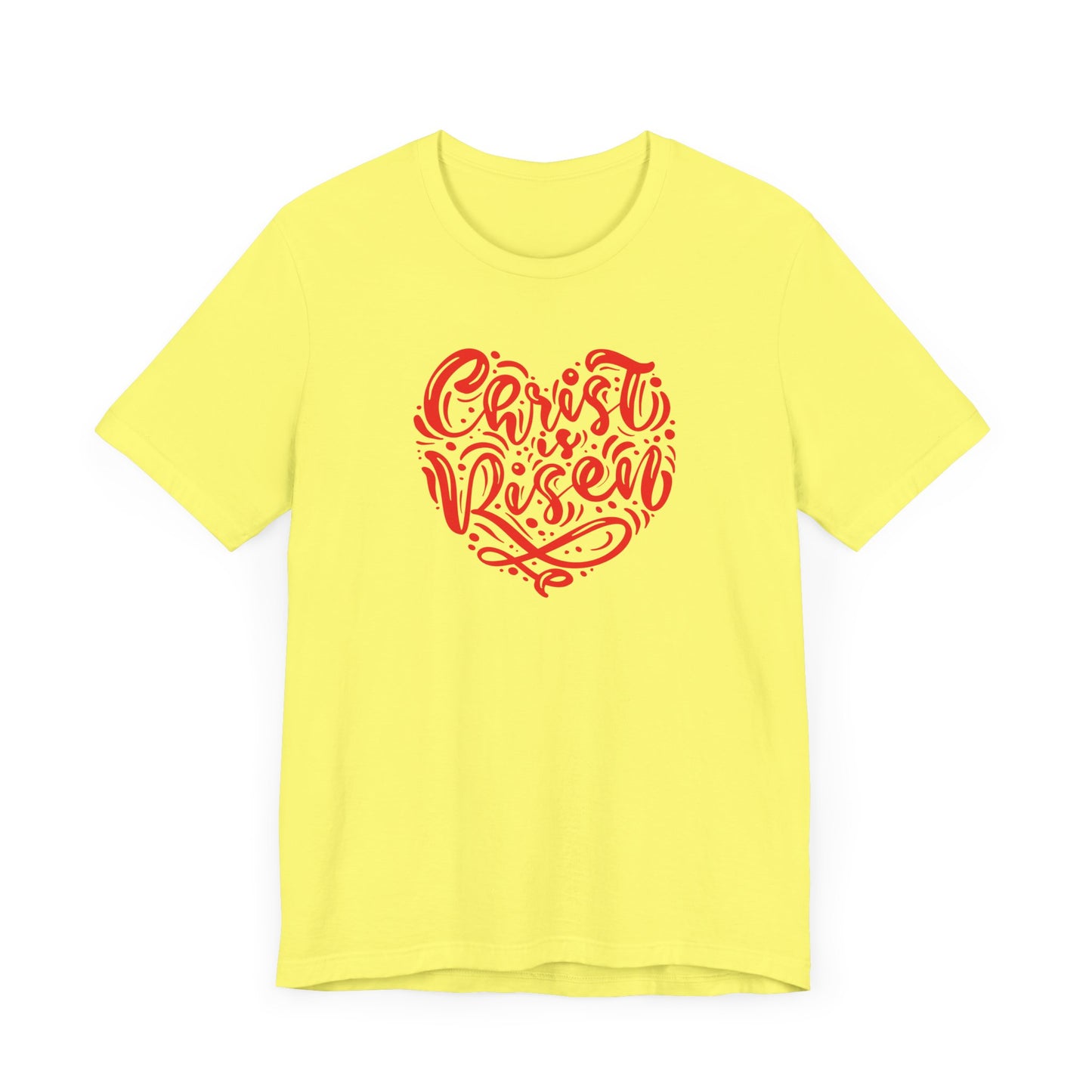 Unisex Jersey Short Sleeve Tee Easter 'Christ is Risen' Heart Shaped Red Print