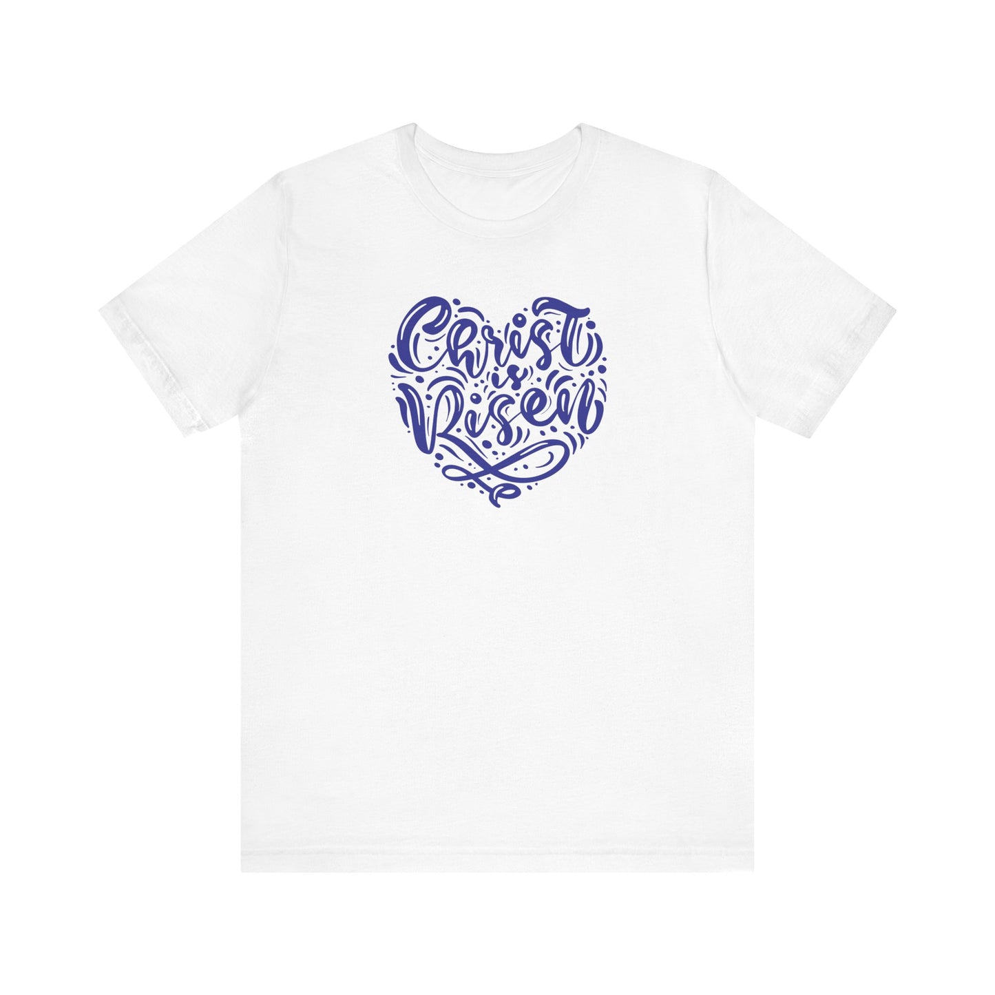 Unisex Jersey Short Sleeve Tee Easter 'Christ is Risen' Heart Shaped Navy Print