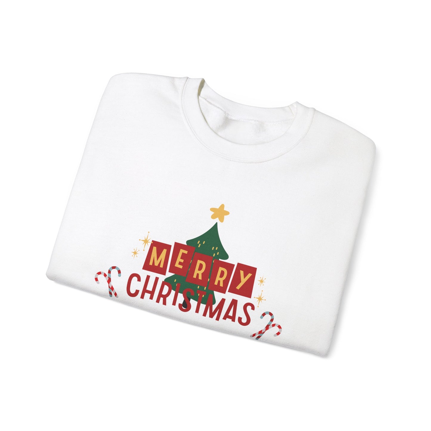 Unisex Heavy Blend Crewneck Sweatshirt Merry Christmas with Tree and Candy Canes 🎄🍭✨