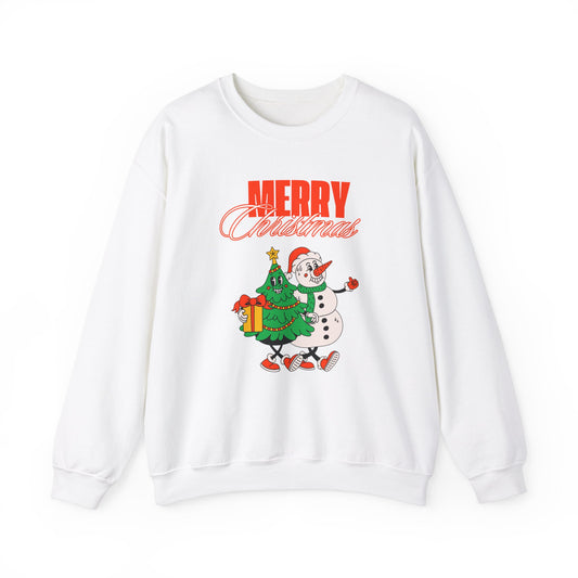 Unisex Heavy Blend Crewneck Sweatshirt Merry Christmas with Snowman & Tree 🎄☃️✨