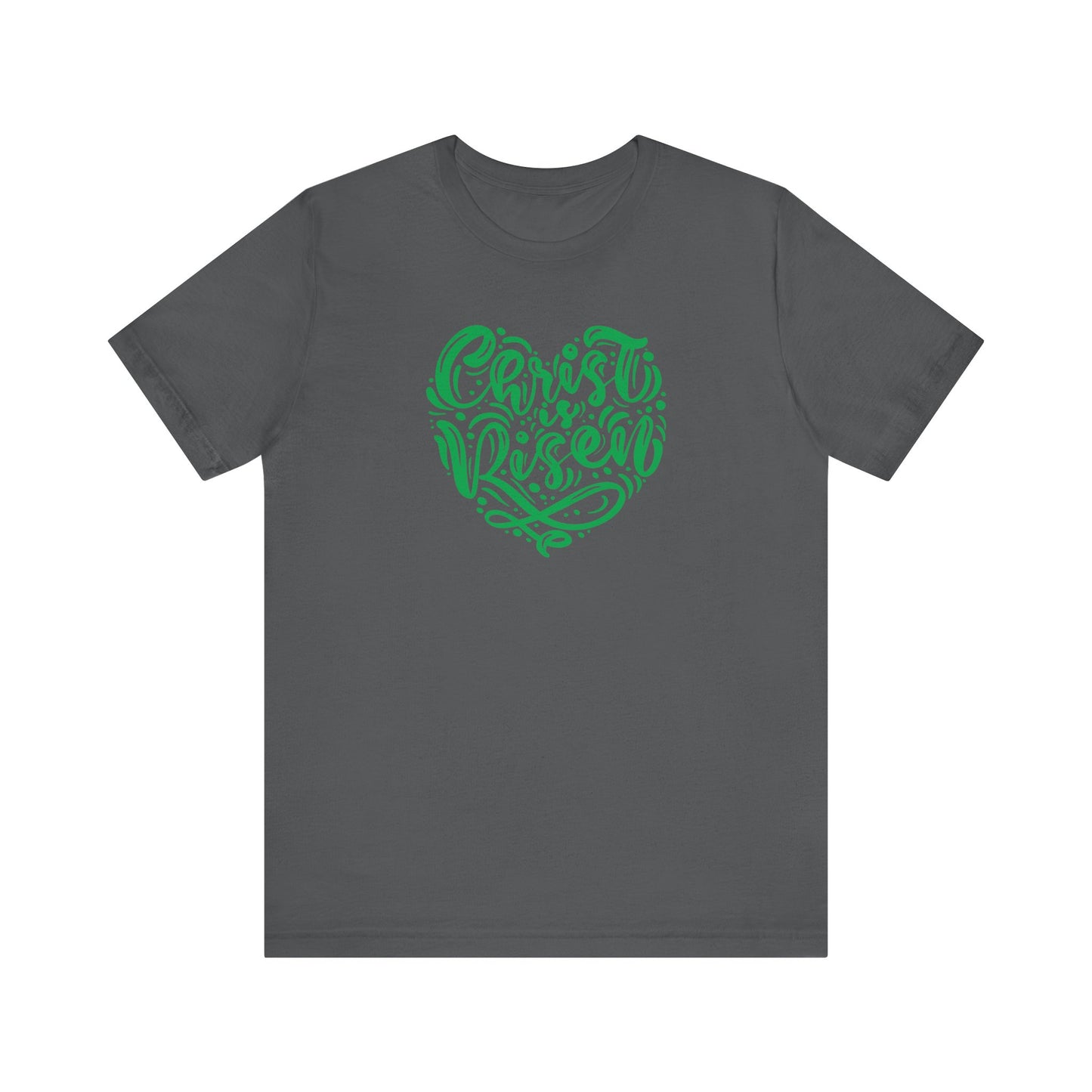 Christ is Risen Heart Shaped Green Print Unisex Jersey Short Sleeve Tee