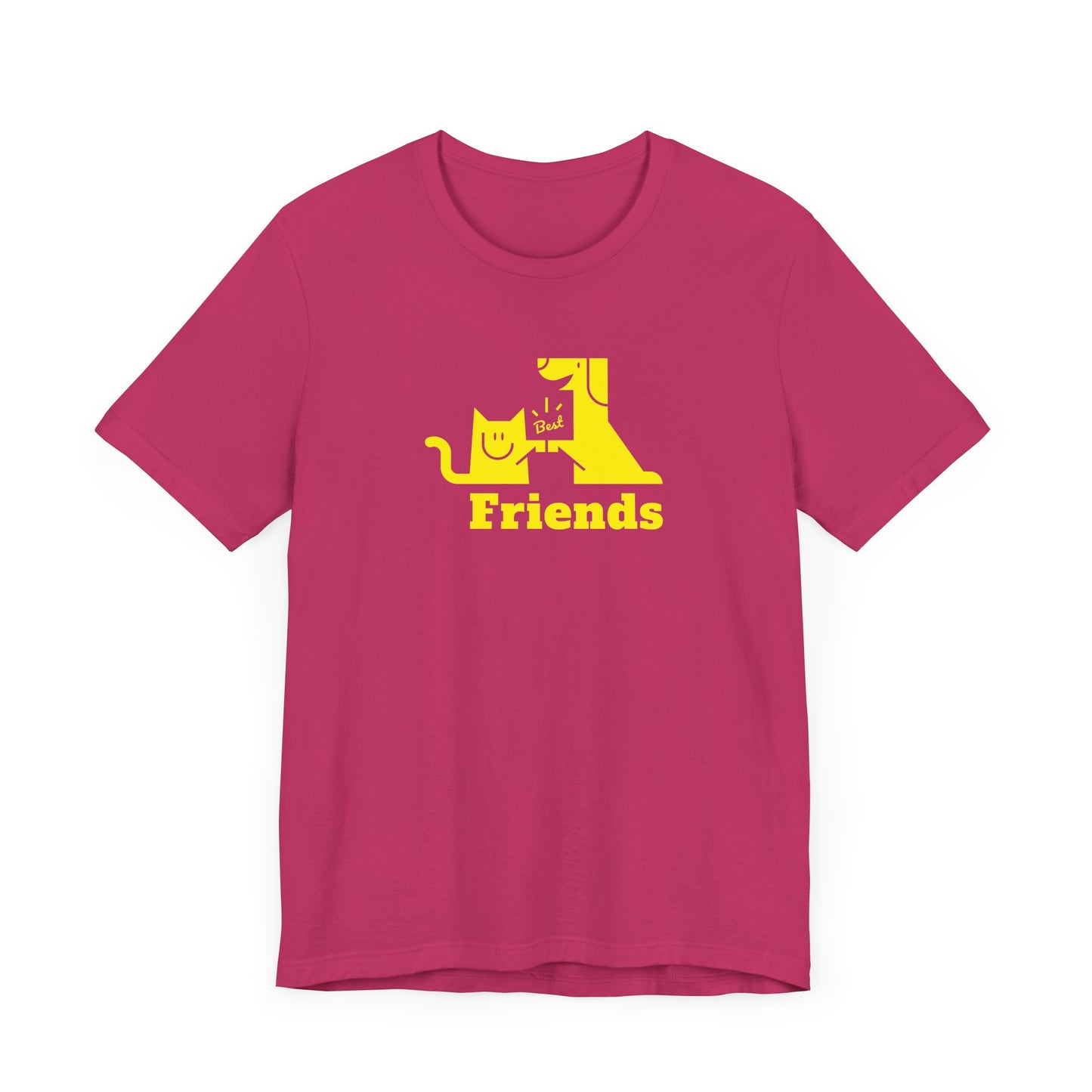 Unisex Jersey Short Sleeve Tee Cat & Dog Hi-5 Each Other Best Friends Yellow Print