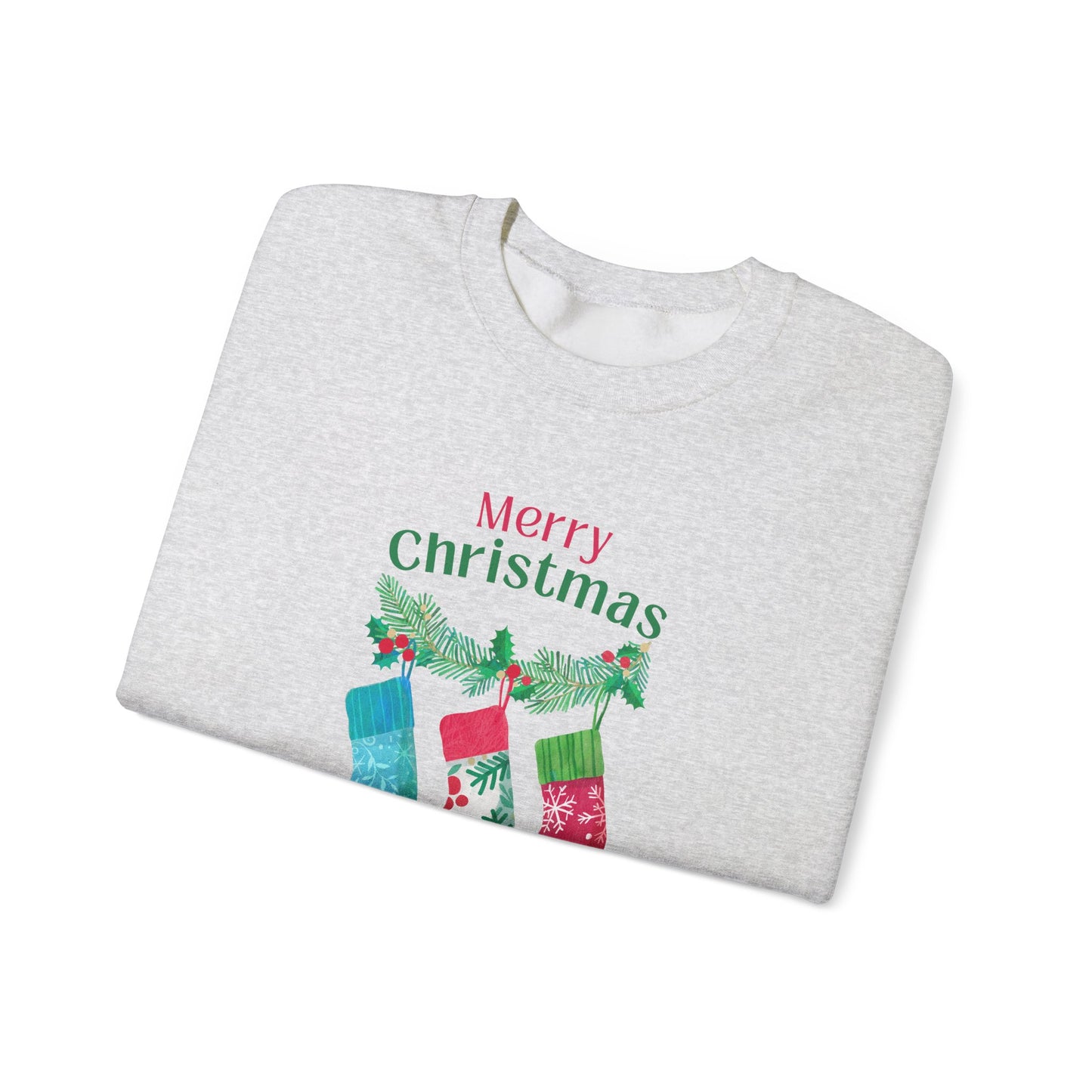 Unisex Heavy Blend Crewneck Sweatshirt Merry Christmas with Present Socks 🎄🎁✨