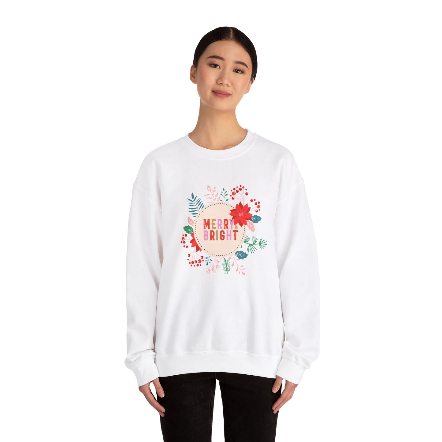 Unisex Heavy Blend Crewneck Sweatshirt Merry & Bright with Floral Arrangement 🌸✨