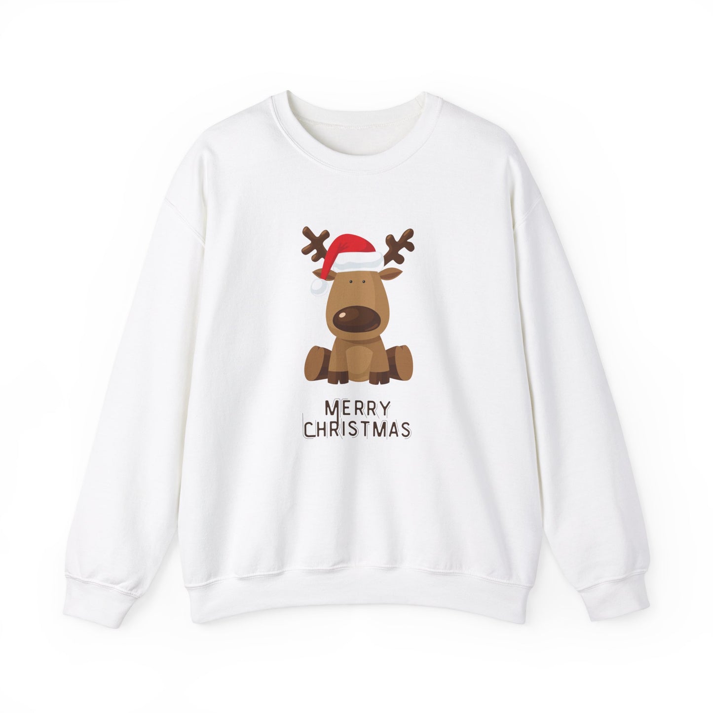 Unisex Heavy Blend Crewneck Sweatshirt Merry Christmas with Adorable Reindeer 🎅🦌✨