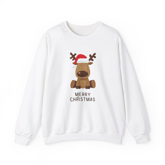 Unisex Heavy Blend Crewneck Sweatshirt Merry Christmas with Adorable Reindeer 🎅🦌✨