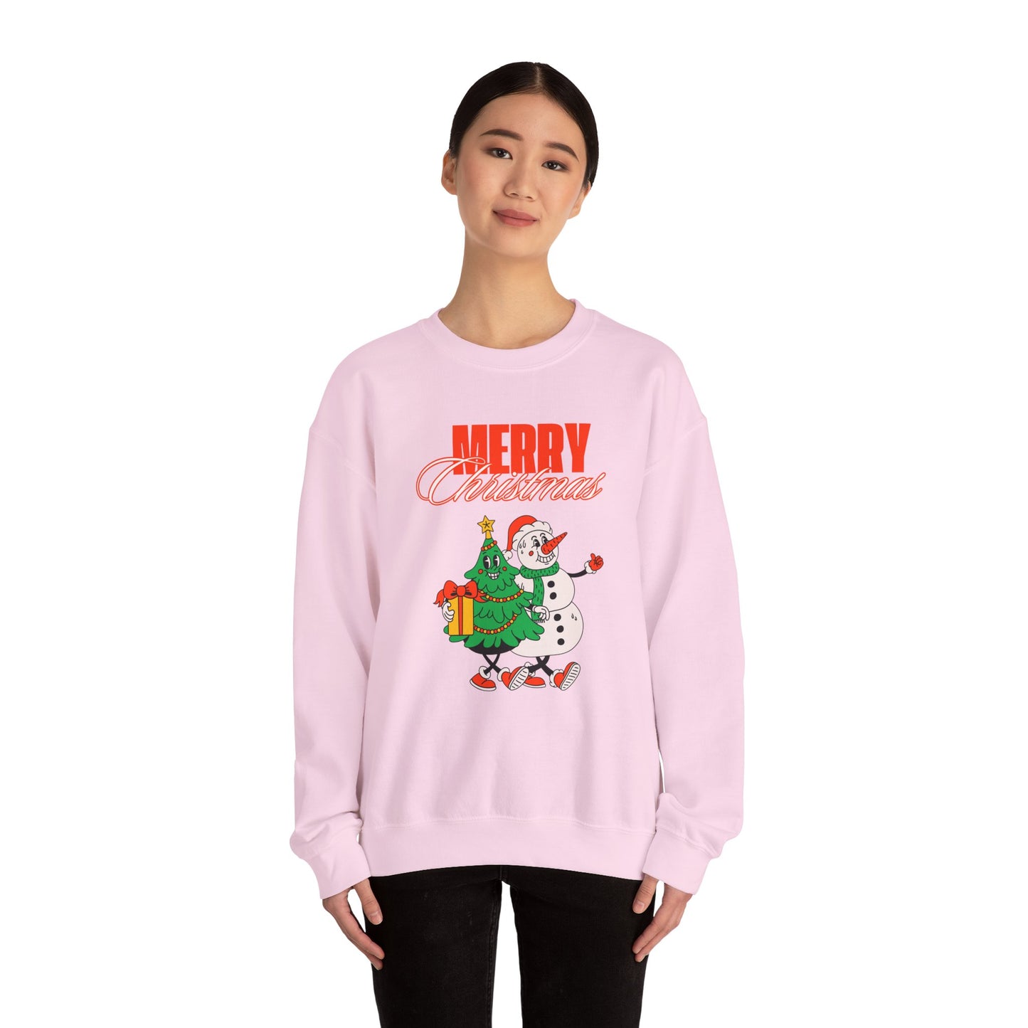 Unisex Heavy Blend Crewneck Sweatshirt Merry Christmas with Snowman & Tree 🎄☃️✨