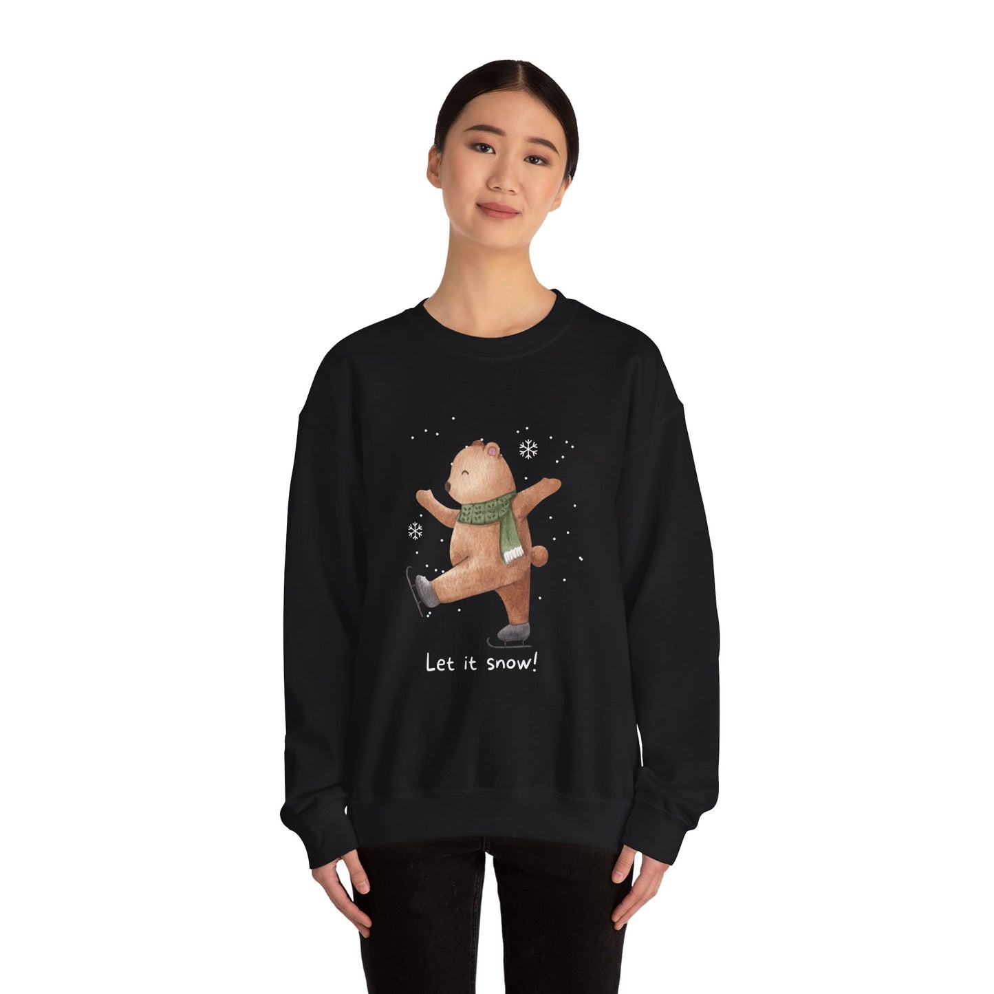 Unisex Heavy Blend Crewneck Sweatshirt Let It Snow Teddy Bear Ice Skating ❄️🐻