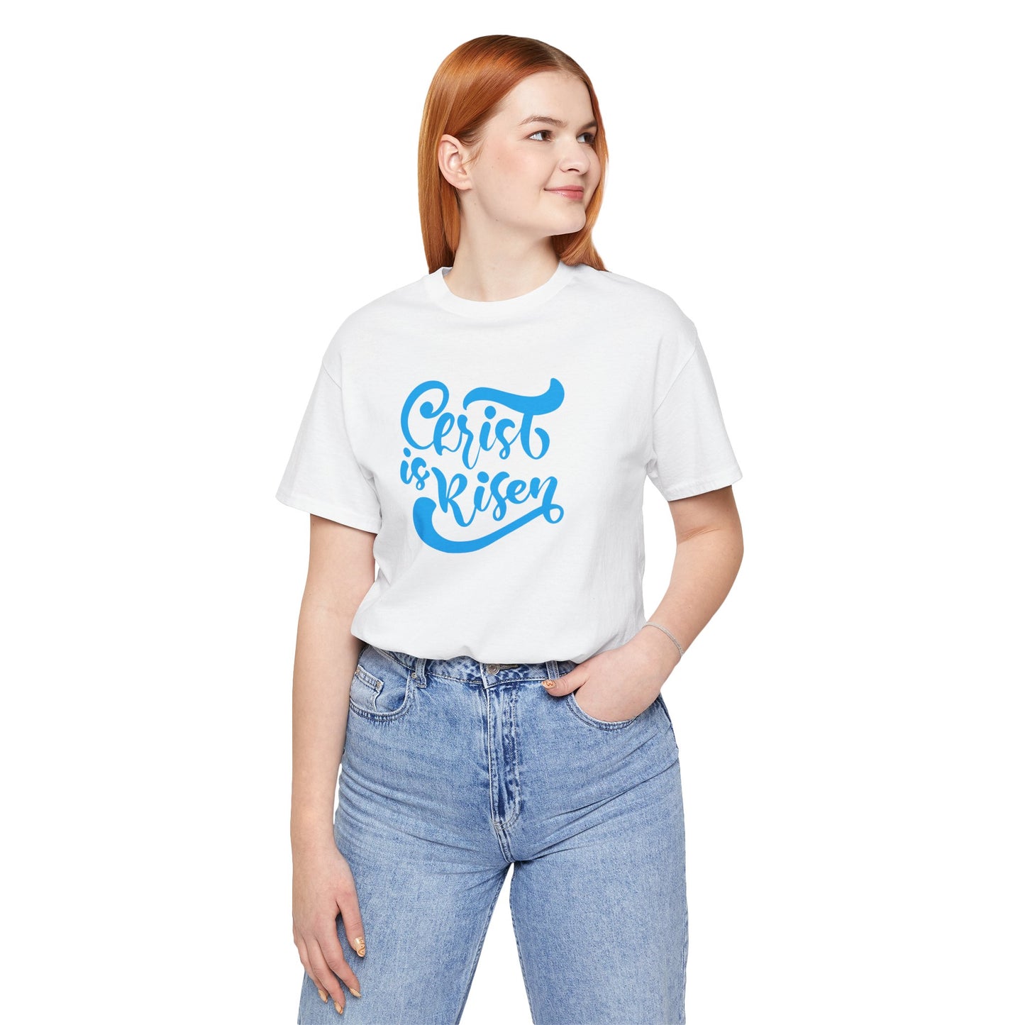 Christ is Risen Blue Print Unisex Jersey Short Sleeve Tee