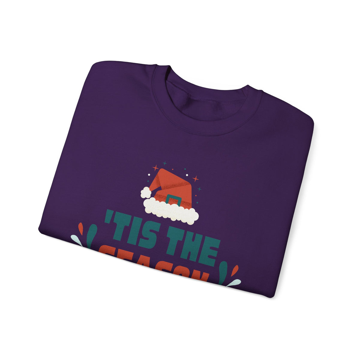 Unisex Heavy Blend Crewneck Sweatshirt 'Tis The Season To Be Jolly with Santa Hat & Lights 🎄✨