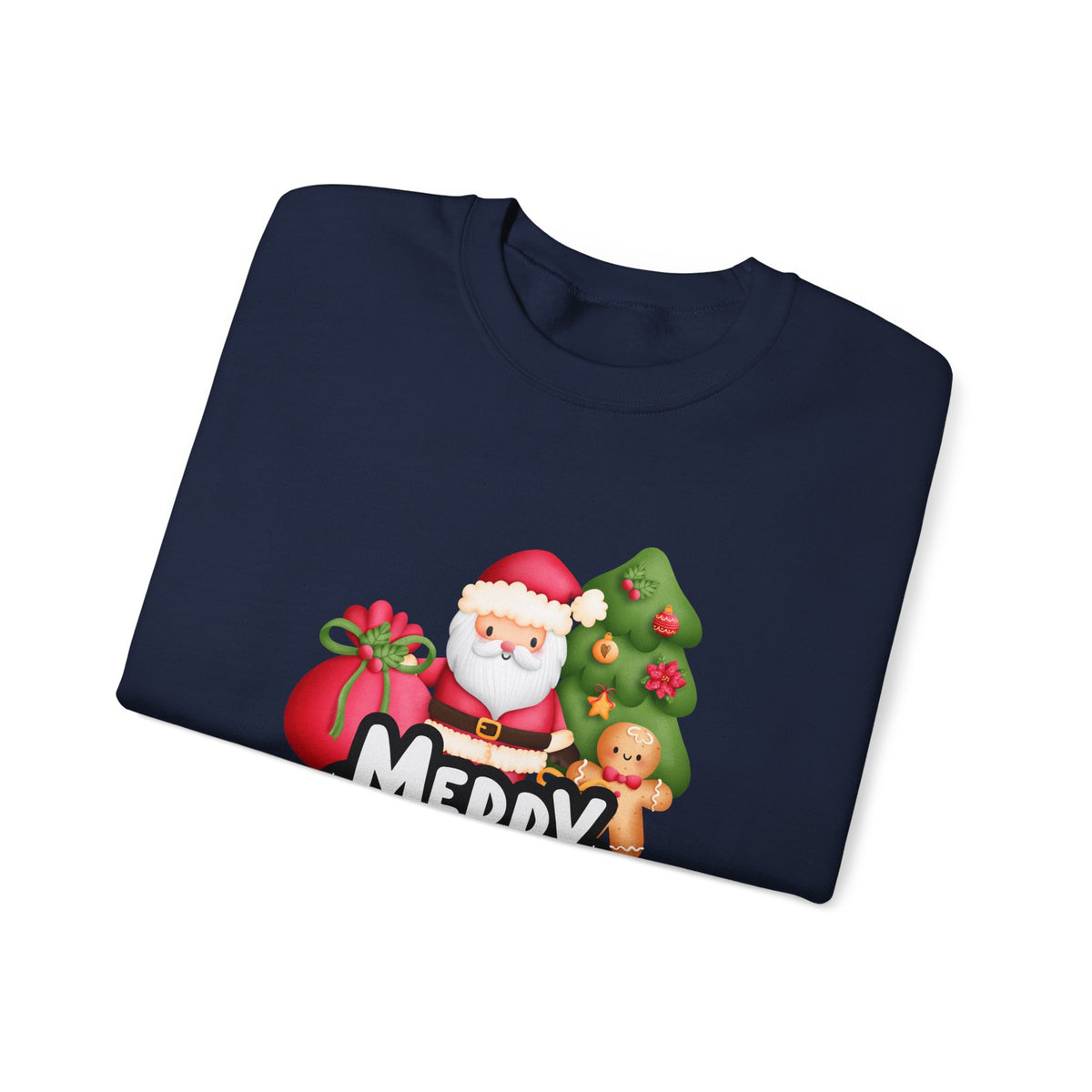 Unisex Heavy Blend Crewneck Sweatshirt  Merry Christmas with Santa & Gingerbread Man 🎅🍪✨