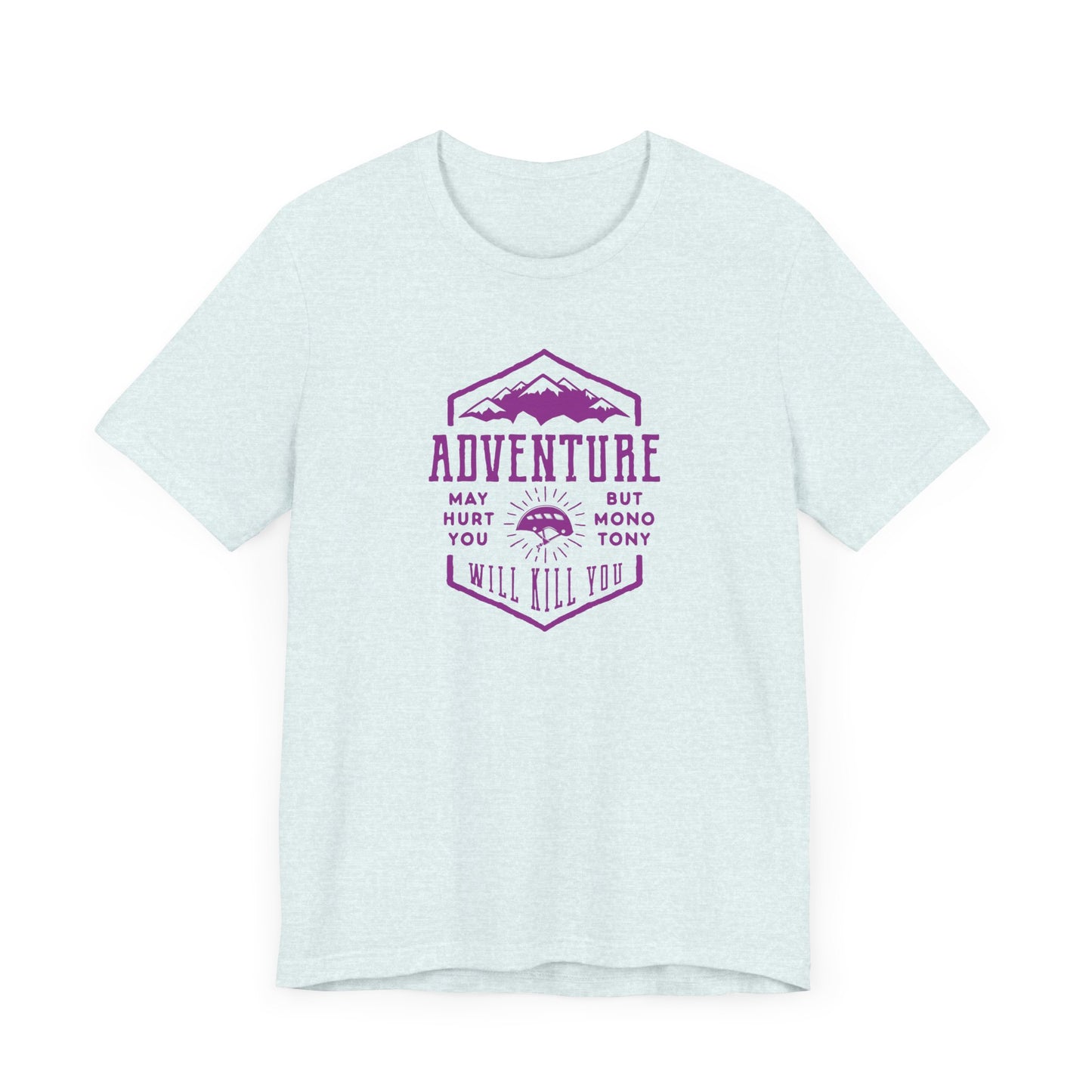 Unisex Jersey Short Sleeve Tee "Adventure" Purple Print