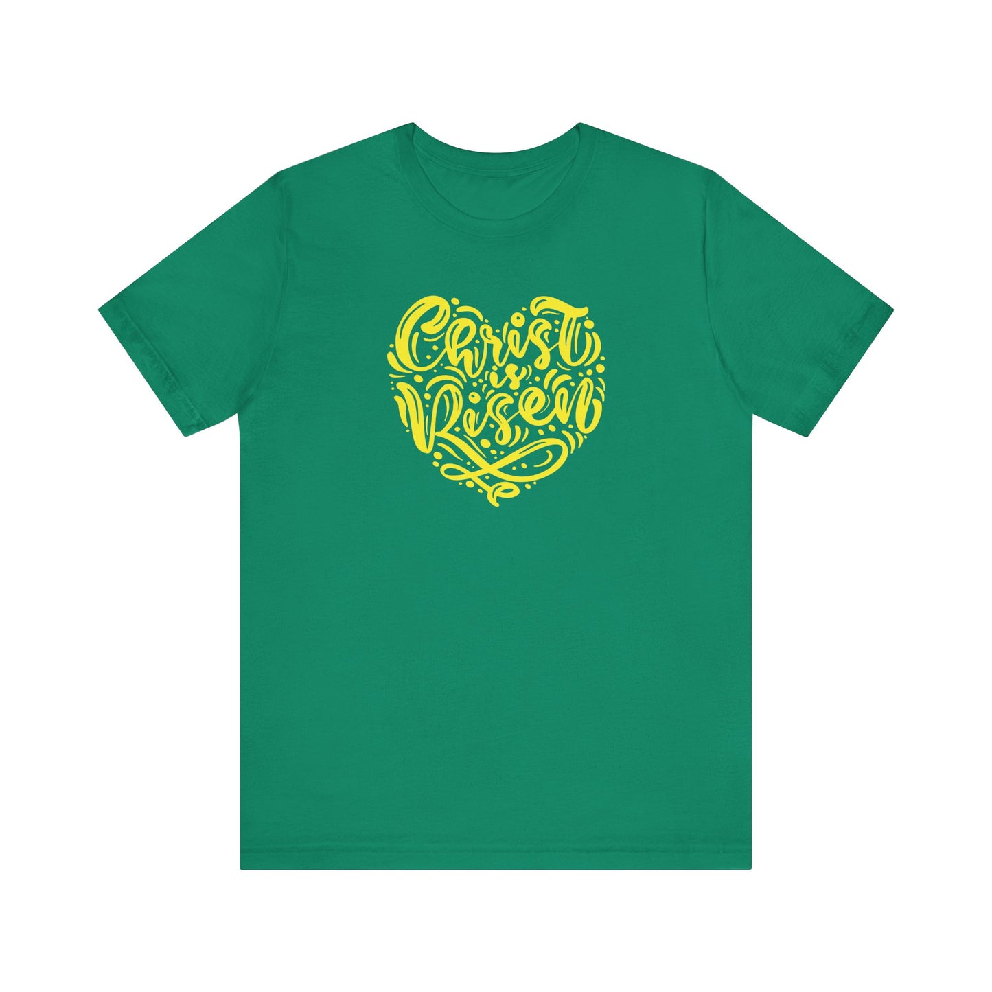 Unisex Jersey Short Sleeve Tee Easter 'Christ is Risen' Heart Shaped Yellow Print